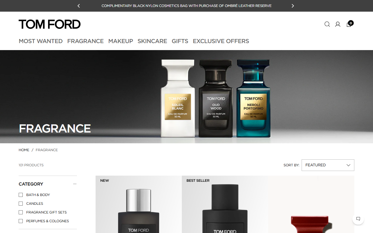 The Tom Ford Beauty fragrance range, showing the Private Blend collection