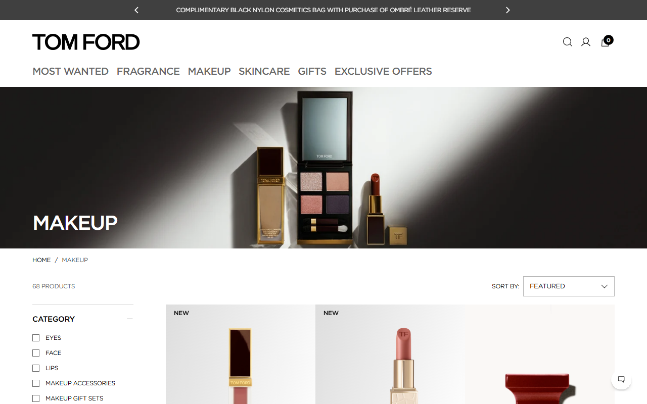 Tom Ford Beauty's makeup range, showing the Lip Color line