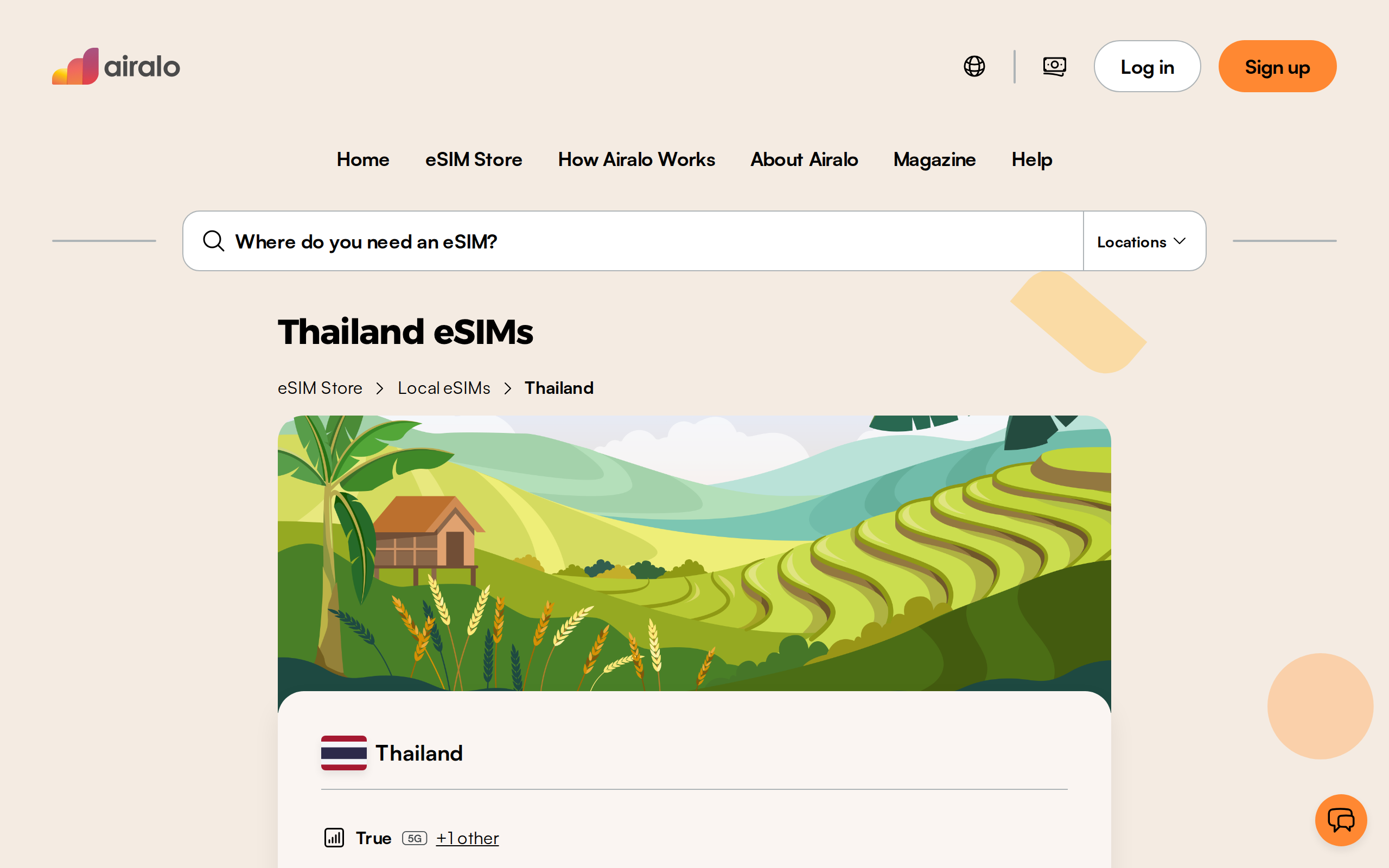 Airalo Thailand eSIM plan page showing plans starting from $4.00 USD