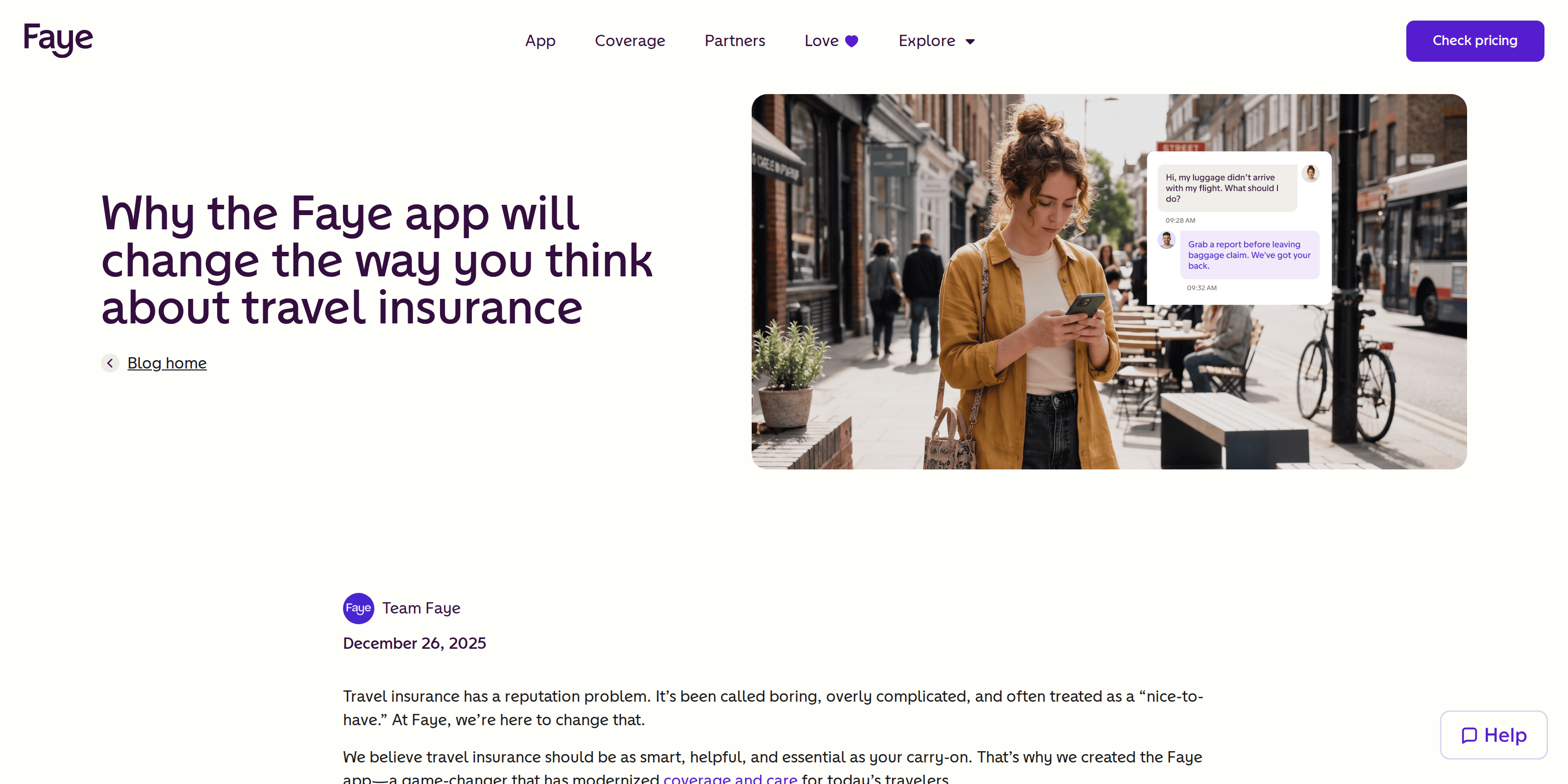 Faye's blog post explaining the app's features, including claims filing and document storage