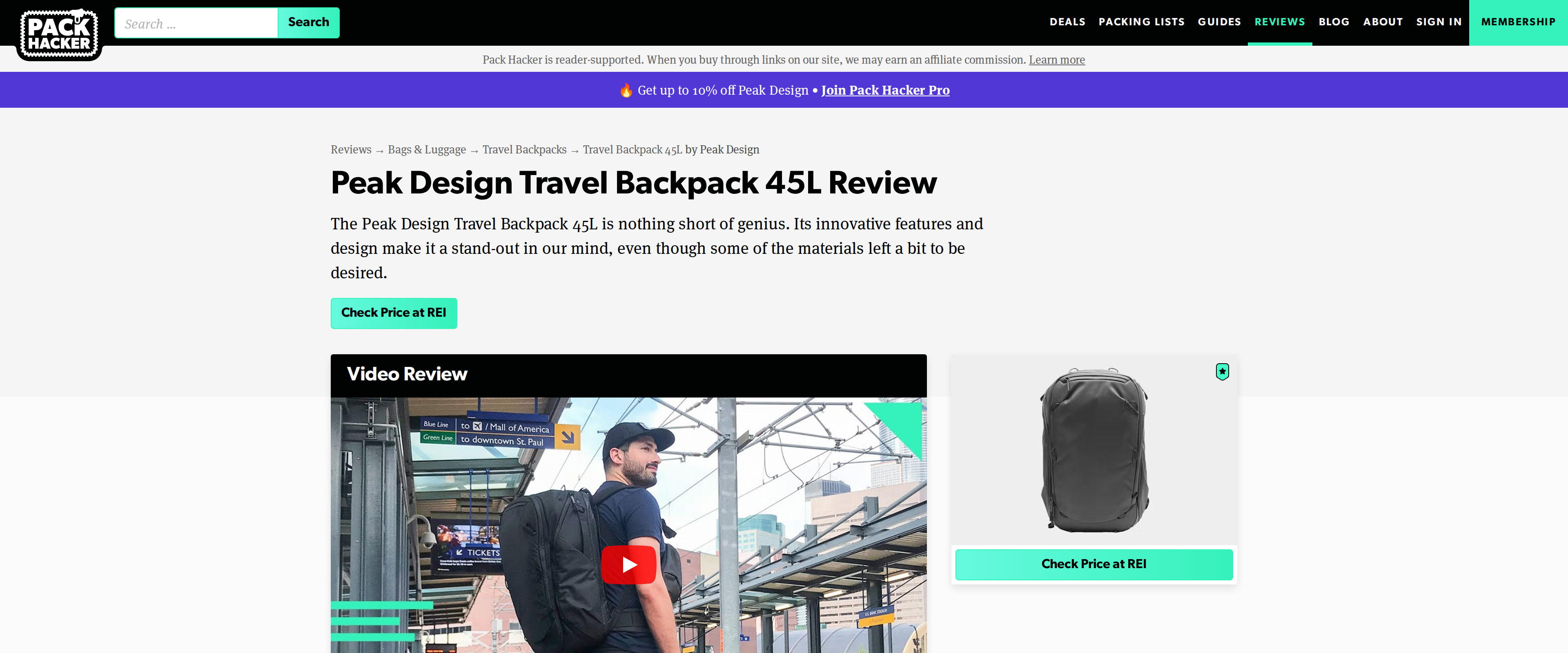 Peak Design Travel Backpack 45L Review by Pack Hacker, a long-term independent test