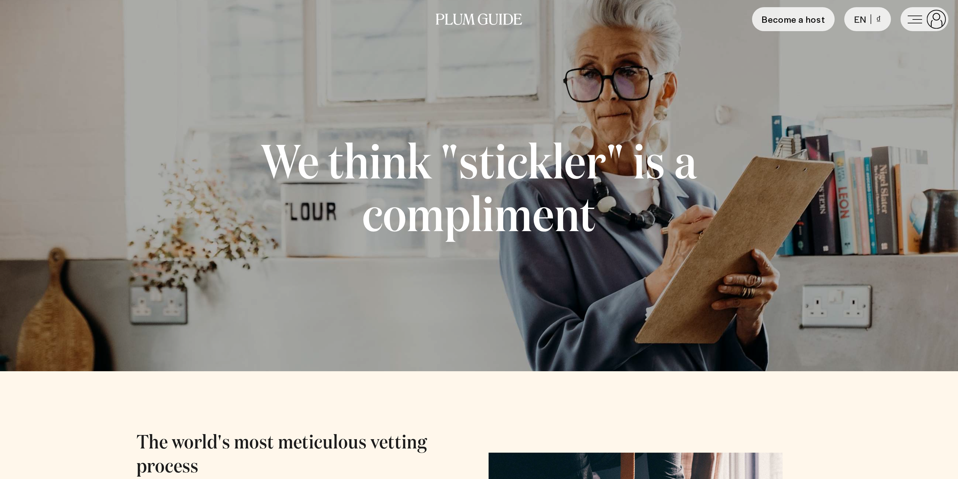 The "Learn how the Plum Test works" page describing Plum Guide's vetting process as "the world's most meticulous"