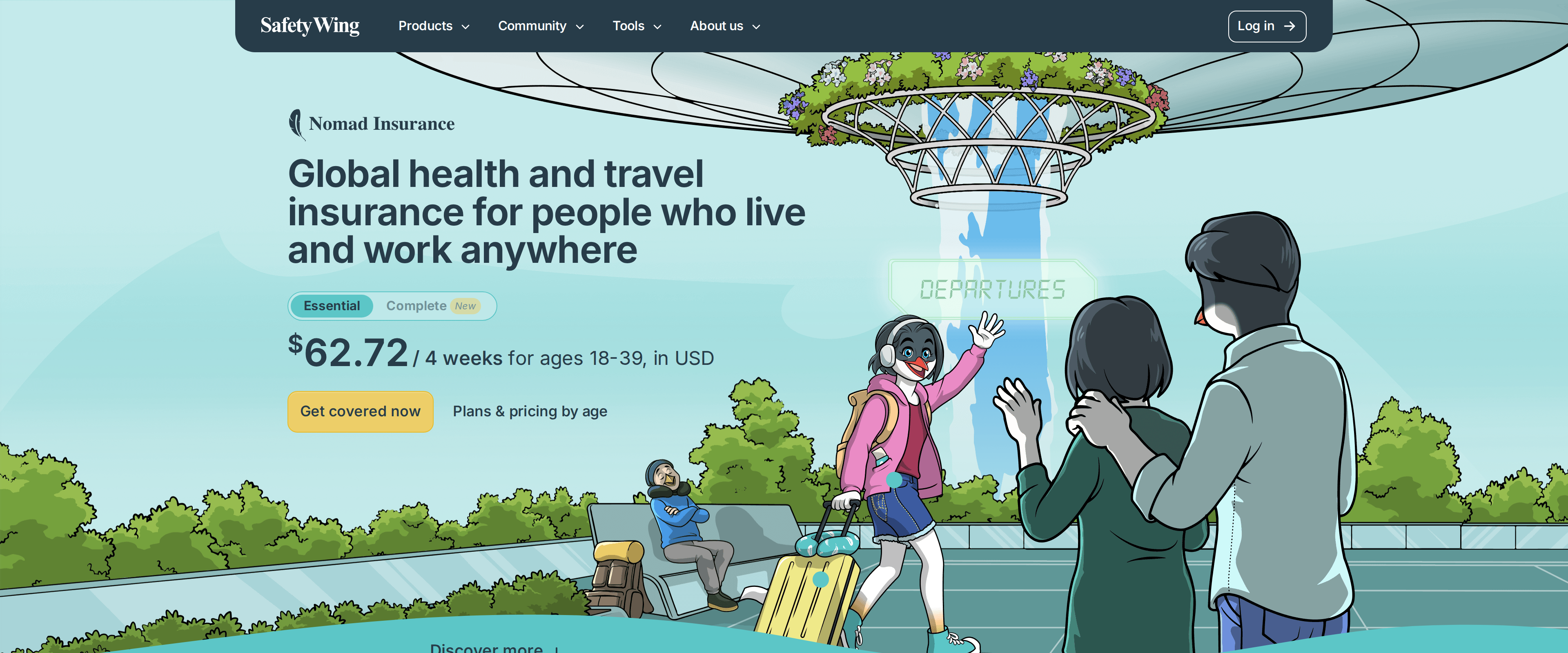 SafetyWing Nomad Insurance homepage headline about global health and travel insurance