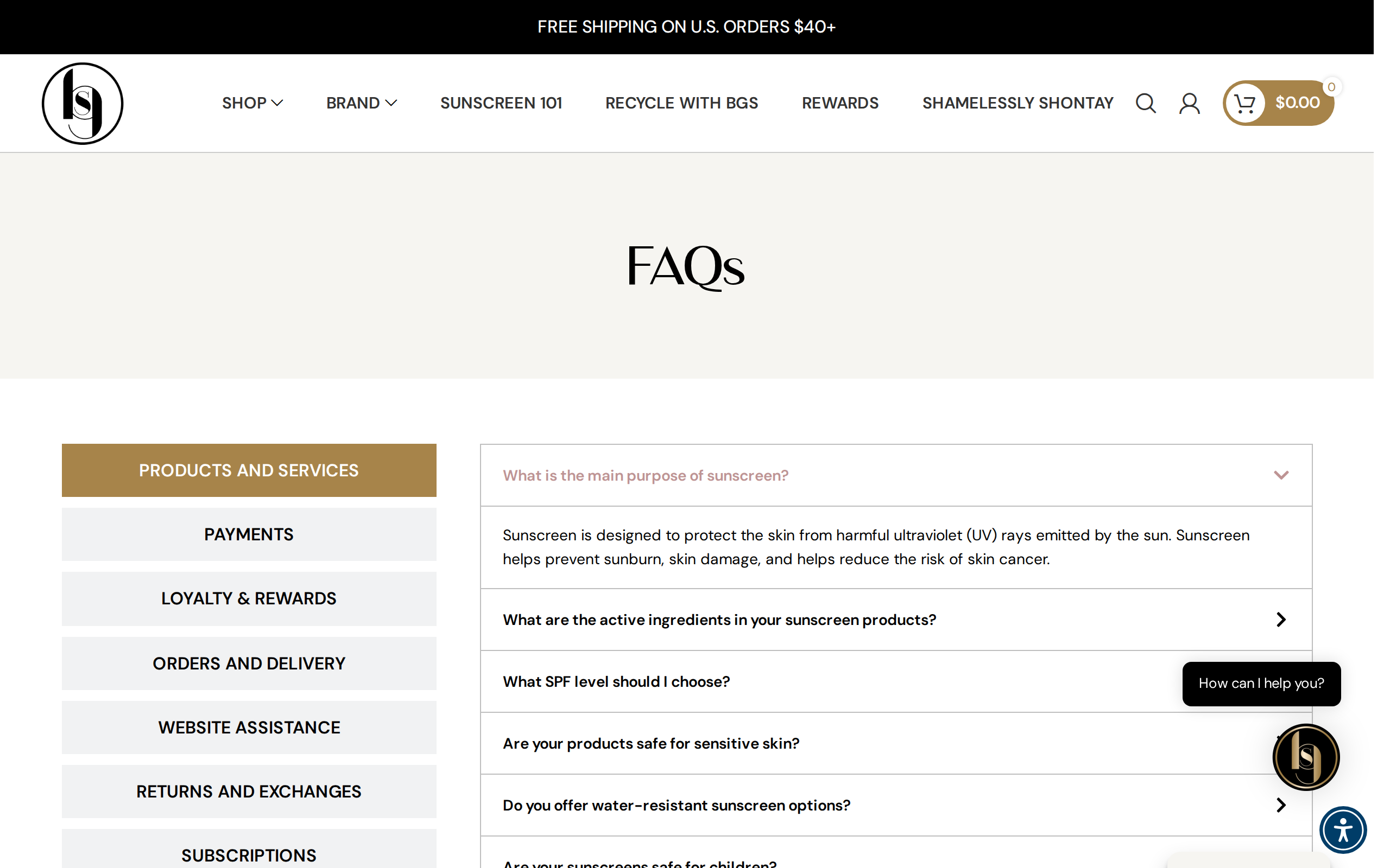The brand's FAQ page