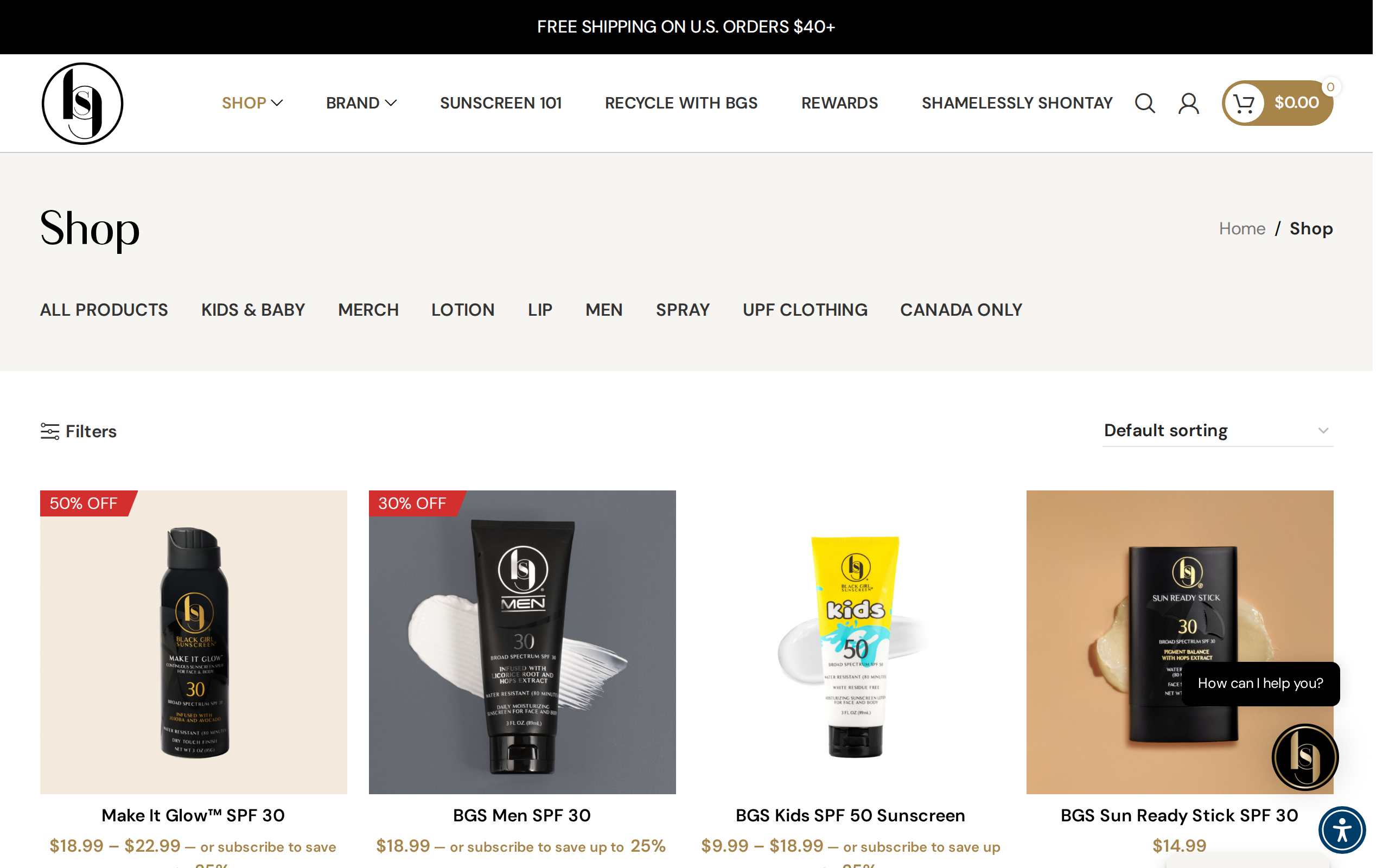 The brand's shop page
