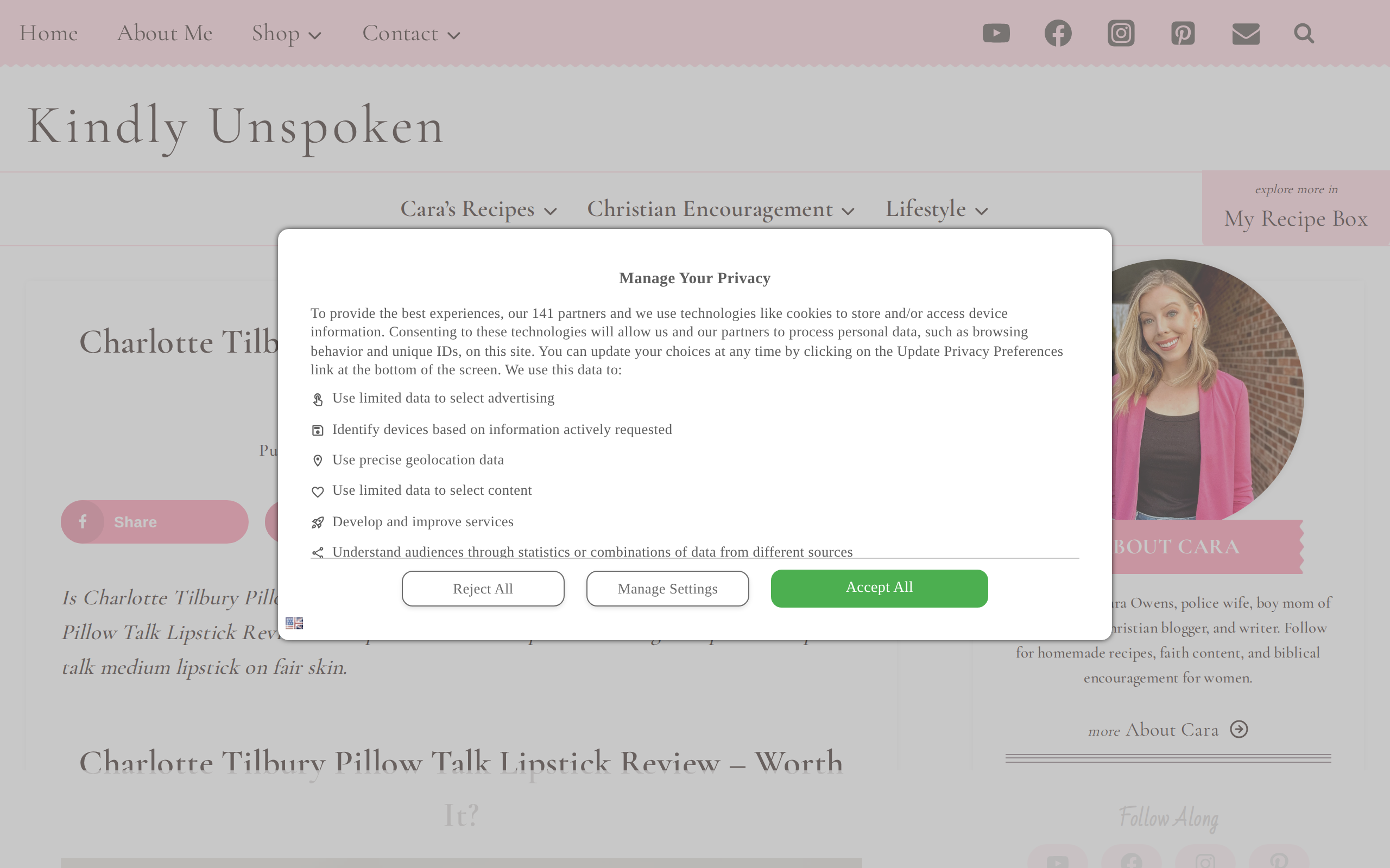 Kindly Unspoken's Pillow Talk lipstick review page