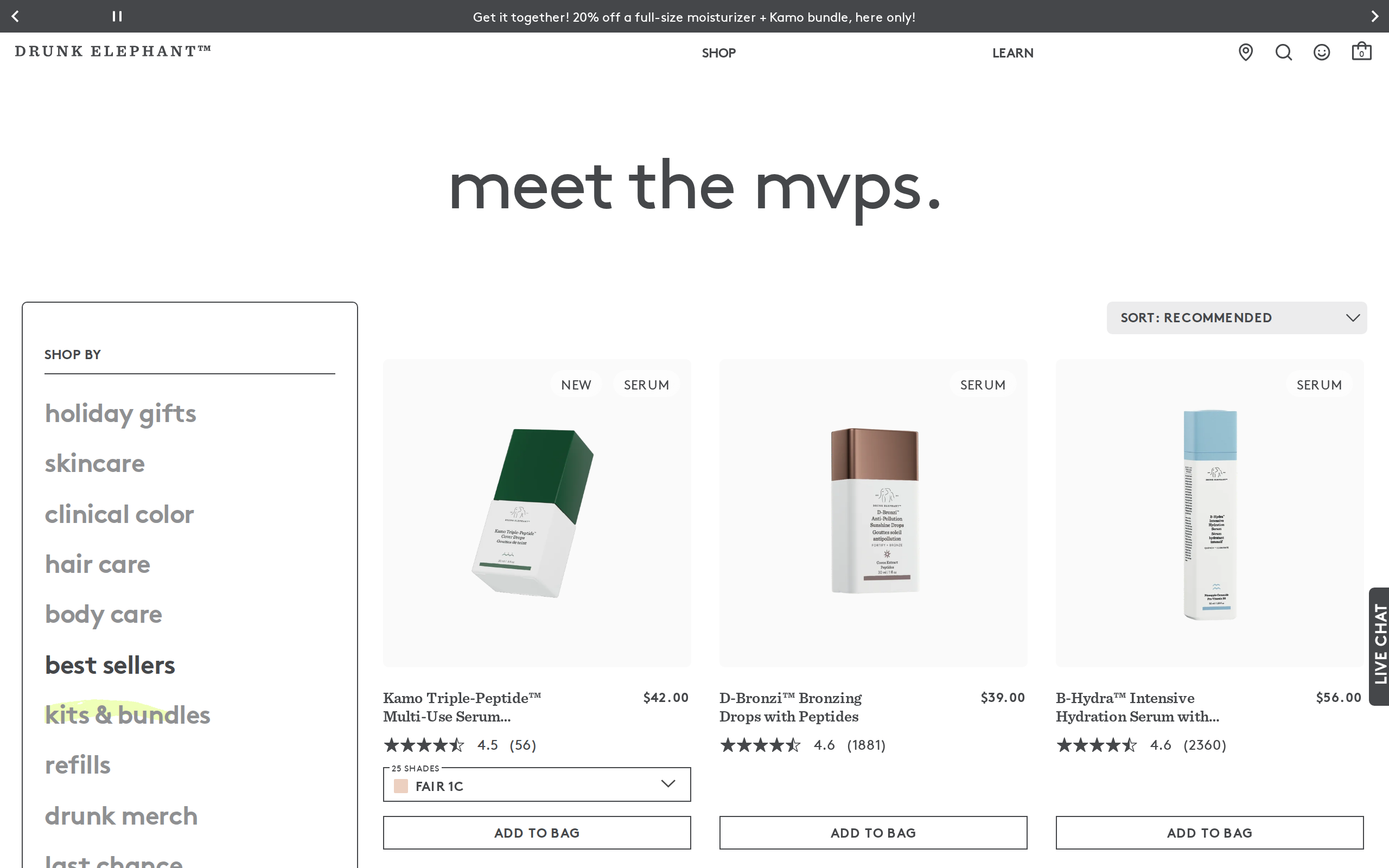 Drunk Elephant best-sellers page