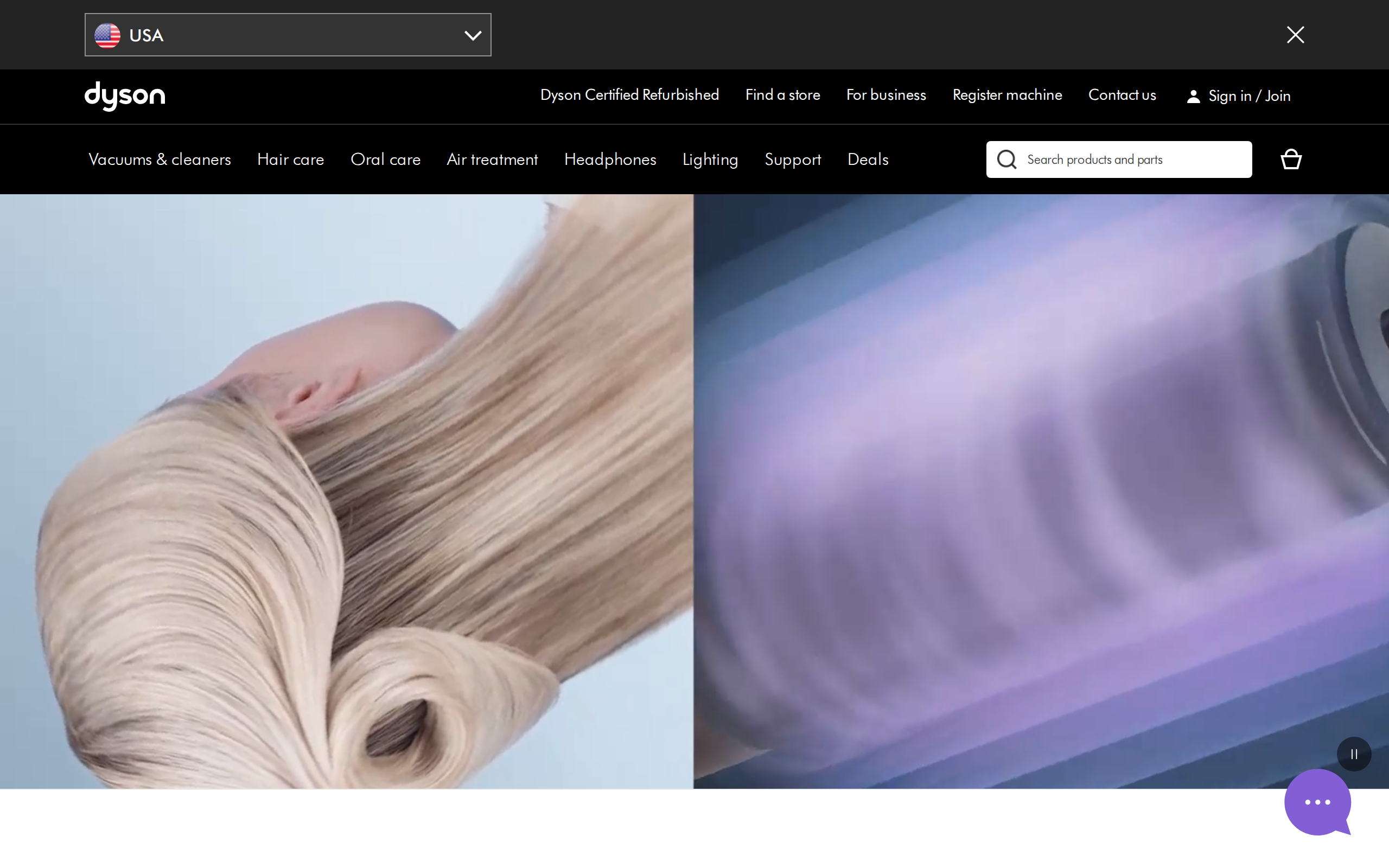 The Dyson hair care landing page