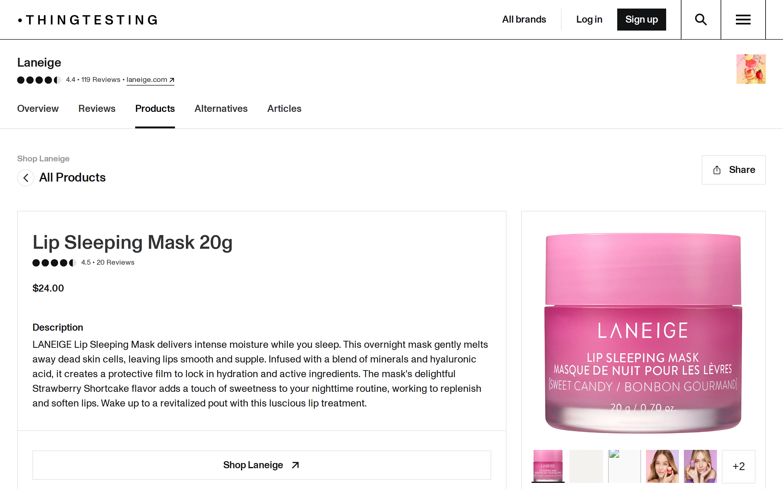 Thingtesting's page for the Laneige Lip Sleeping Mask