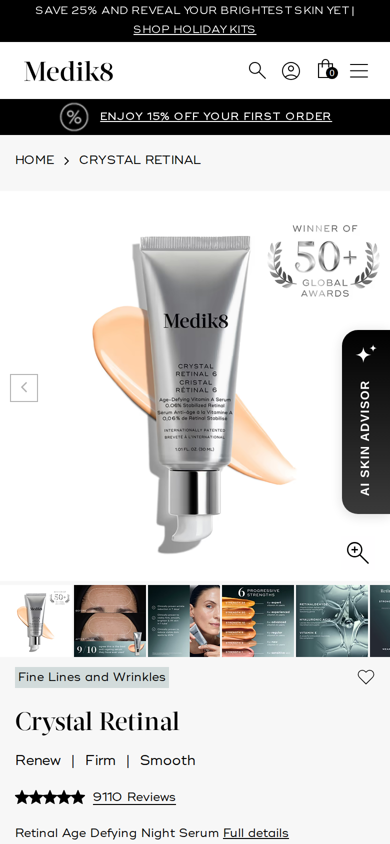 Medik8 Crystal Retinal product page on a phone