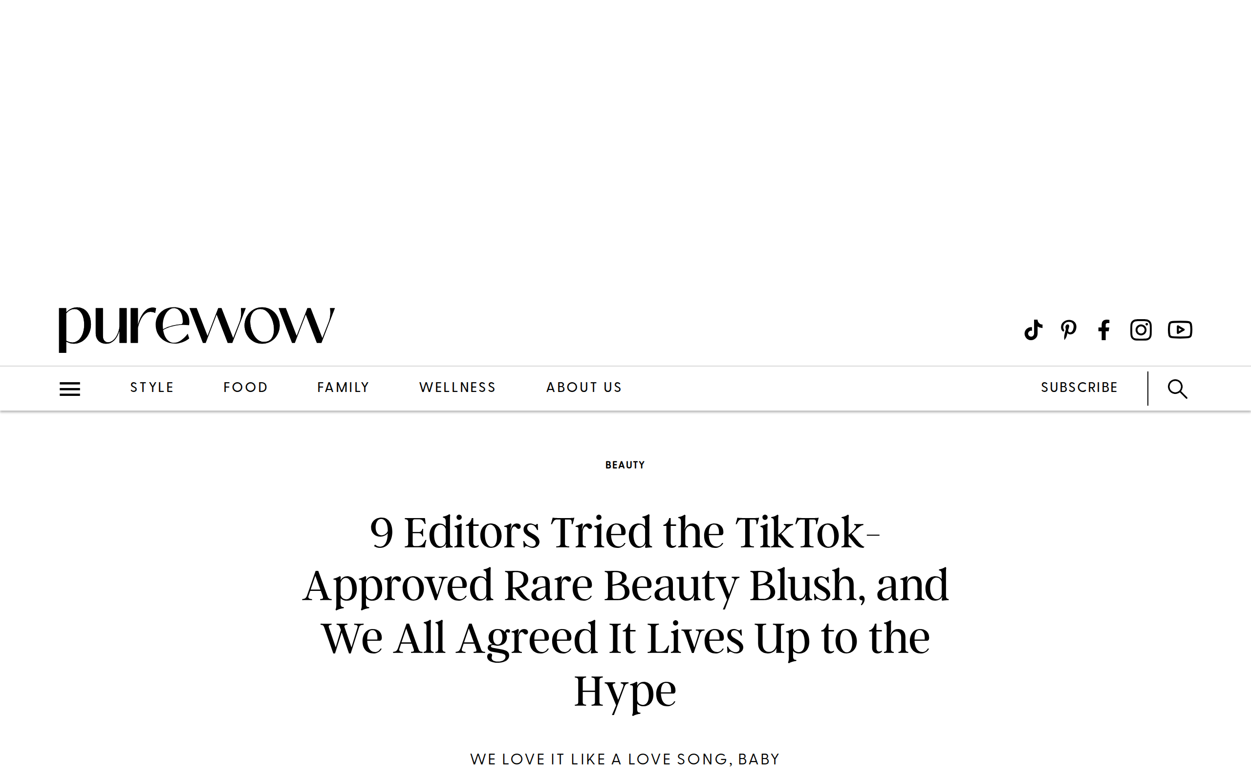 PureWow article on the Rare Beauty blush