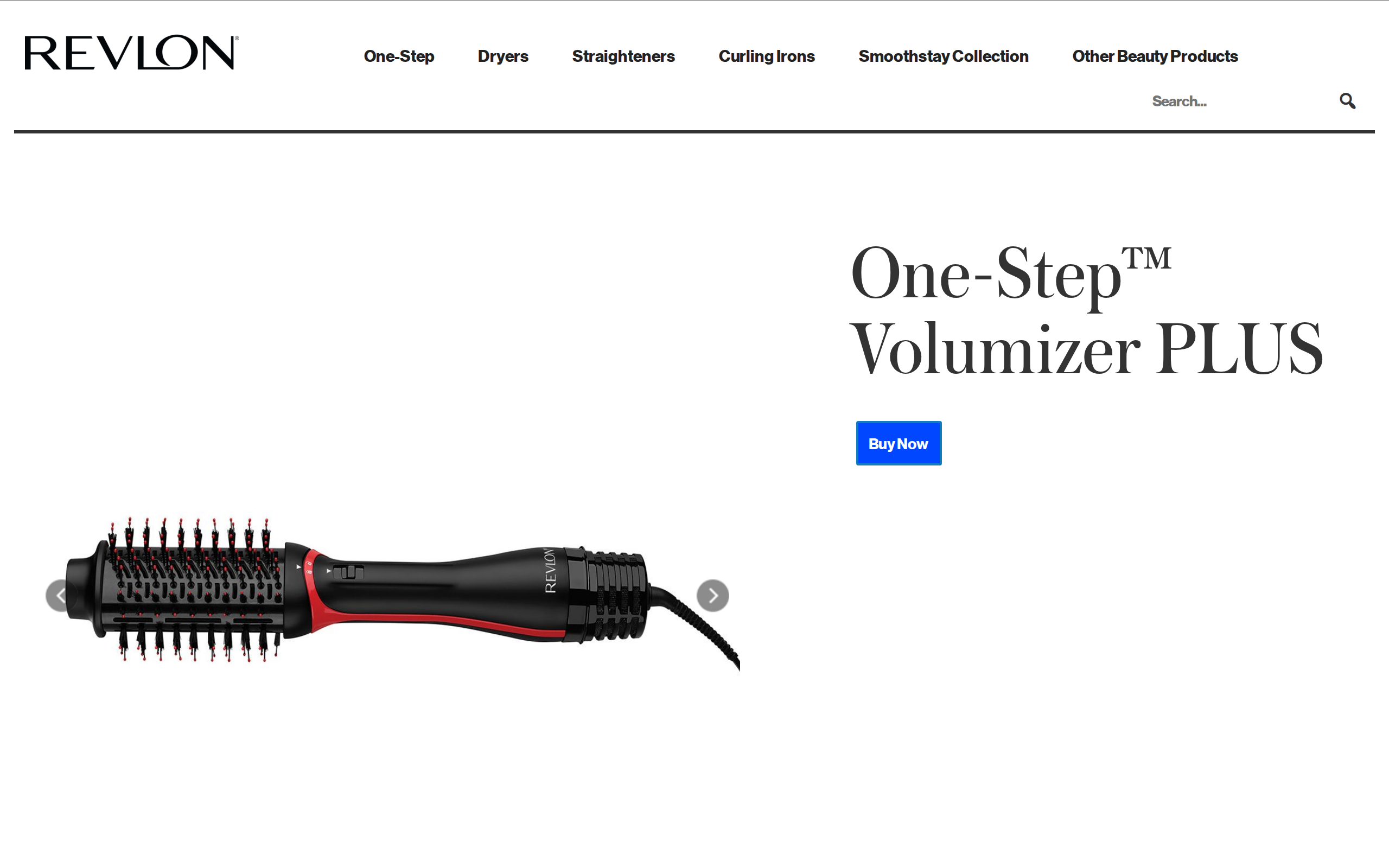 Revlon's product page for the One-Step Volumizer PLUS showing the oval dryer brush in three views