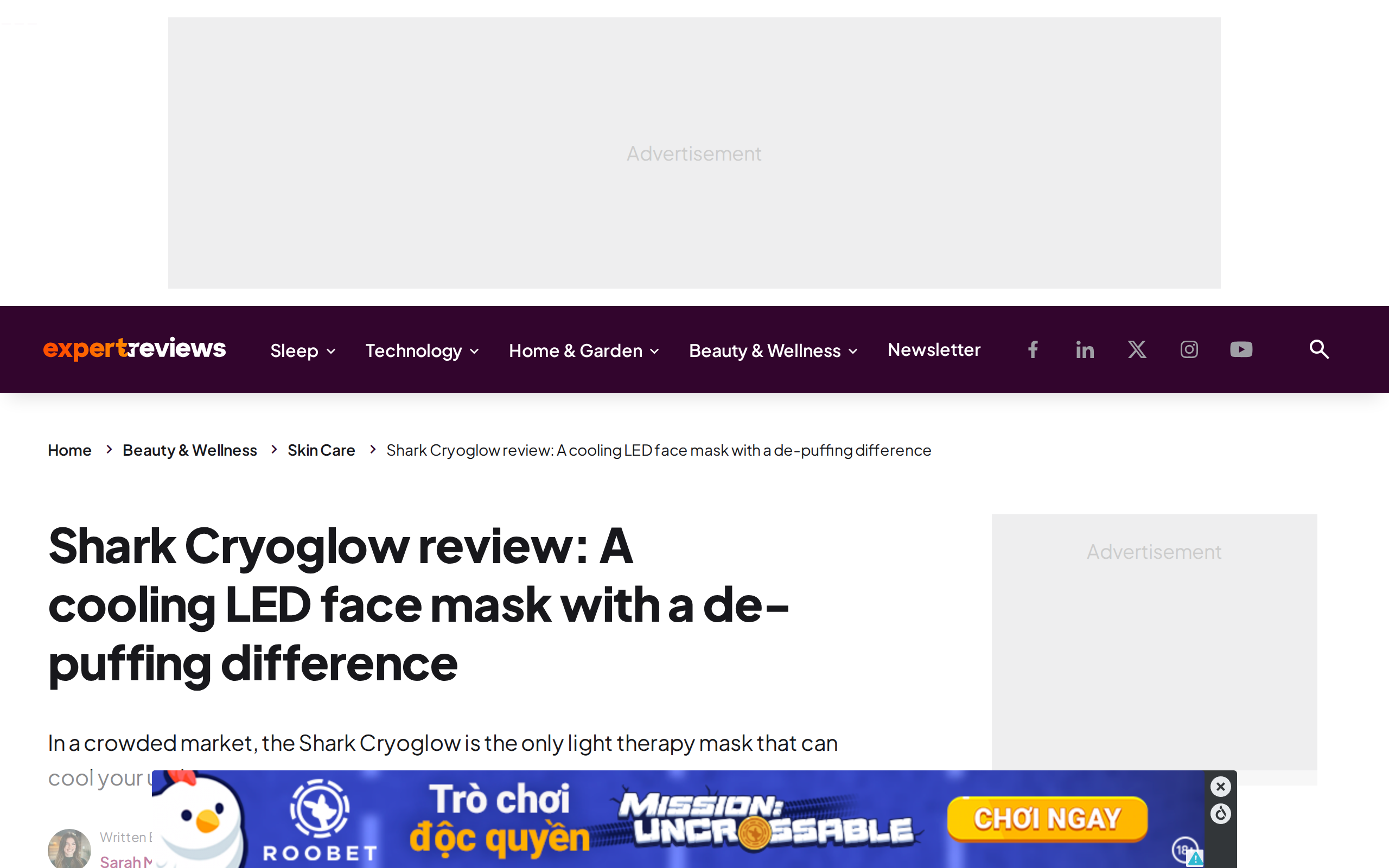 Expert Reviews article: Shark Cryoglow review, a cooling LED face mask with a de-puffing difference