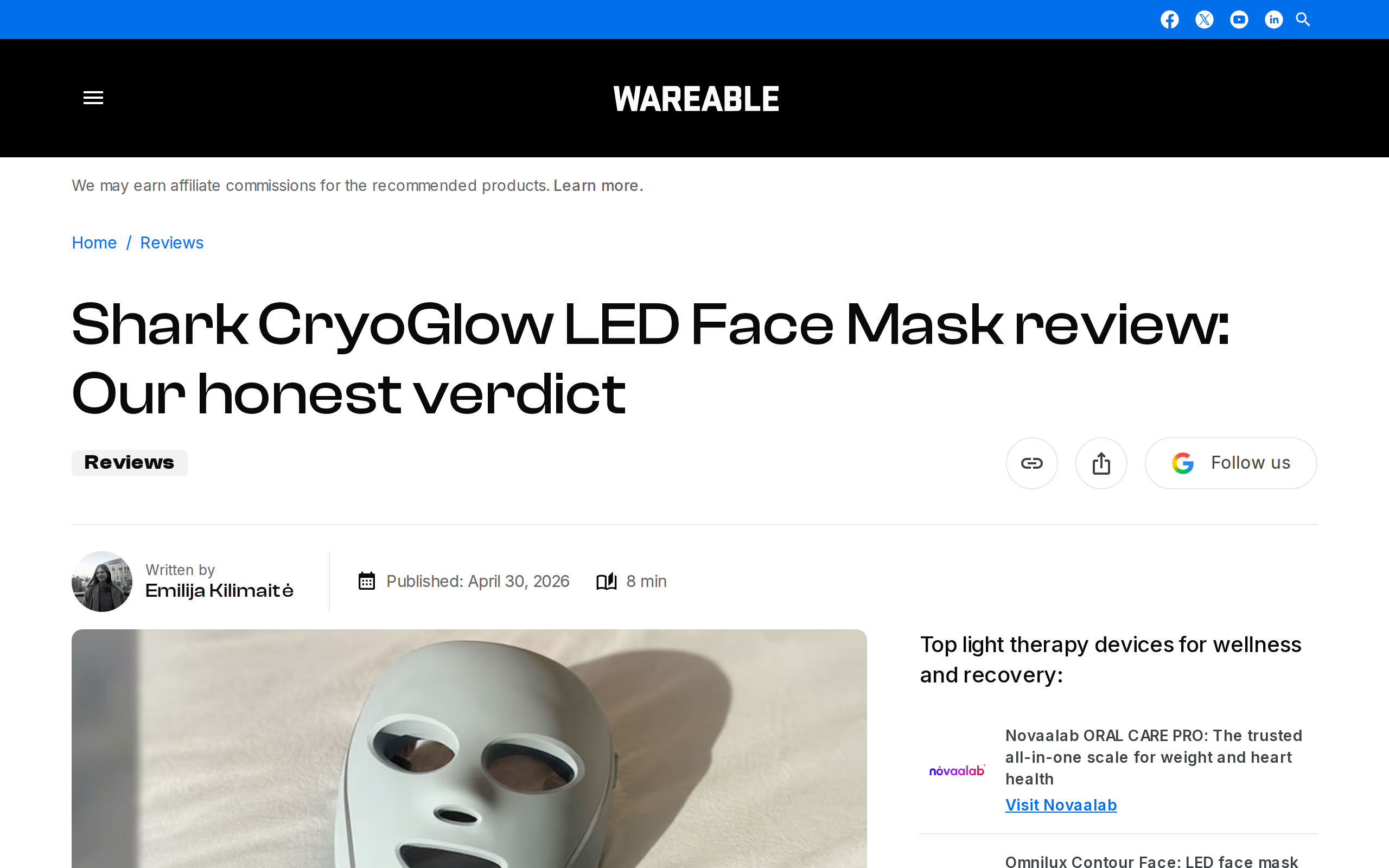 Wareable review headed Shark CryoGlow LED Face Mask review: Our honest verdict