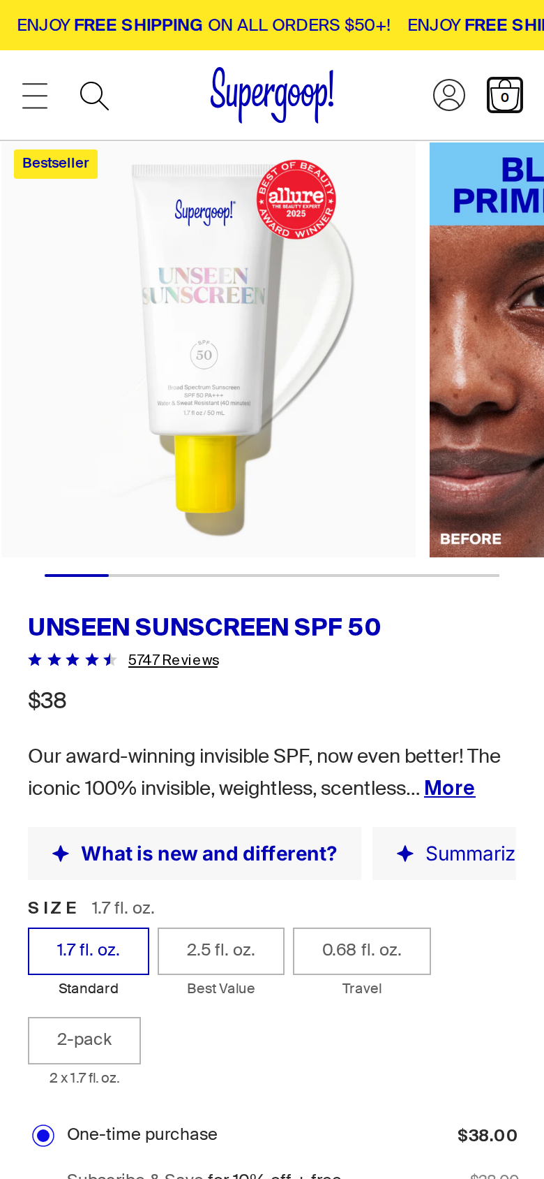Supergoop's Unseen page at phone width