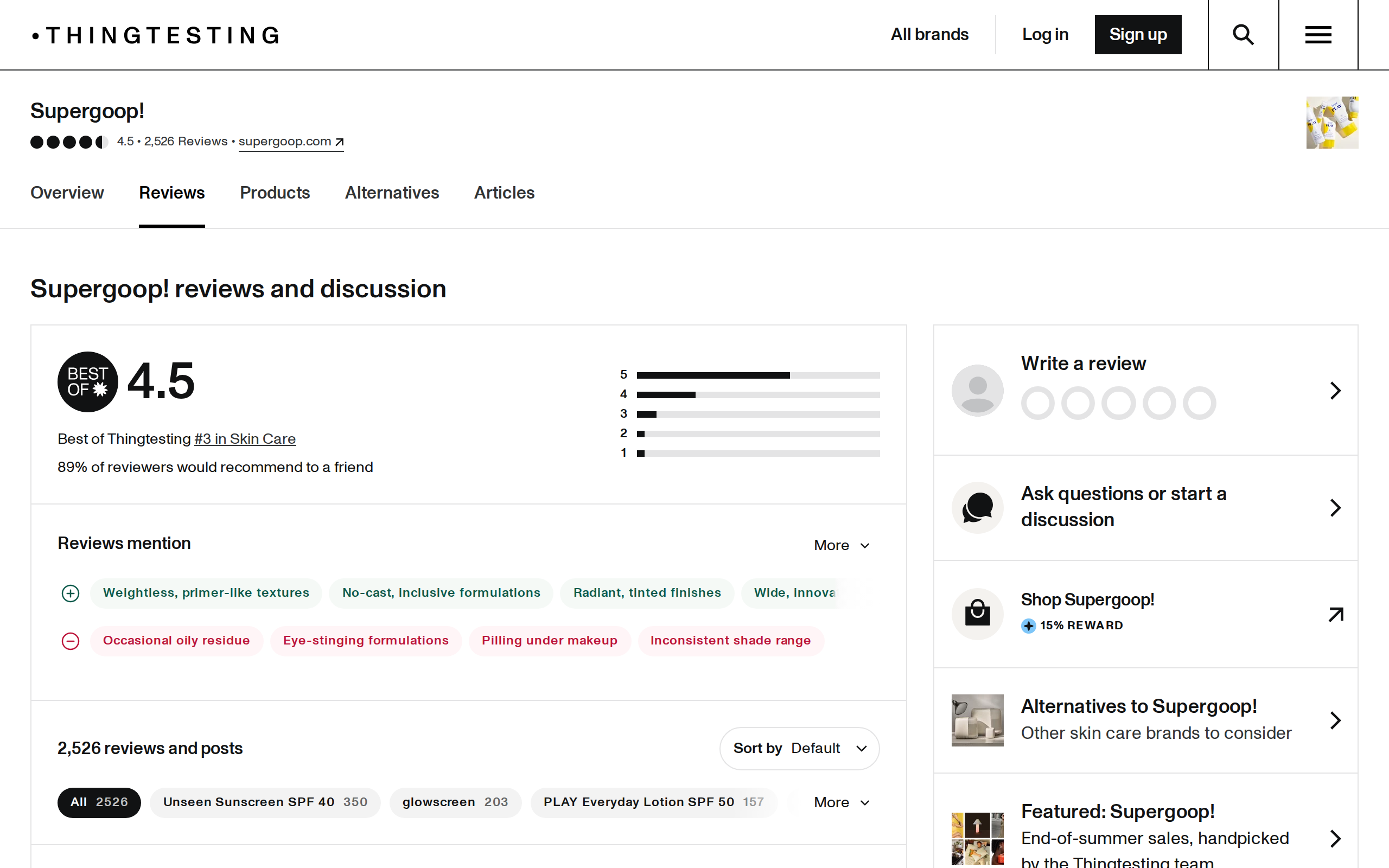 Thingtesting's page of Supergoop reviews