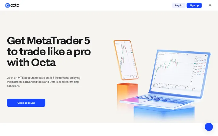 Octa's MetaTrader 5 download page headed 'Get MetaTrader 5 to trade like a pro with Octa'