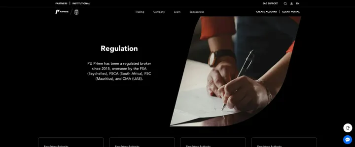 PU Prime regulation page listing the Seychelles, South Africa, Mauritius and UAE licences