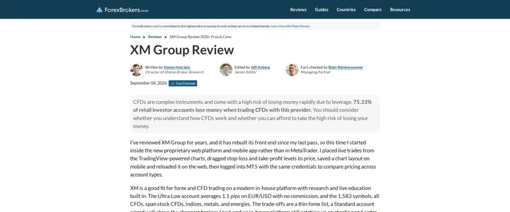 ForexBrokers.com's XM Group review page headline