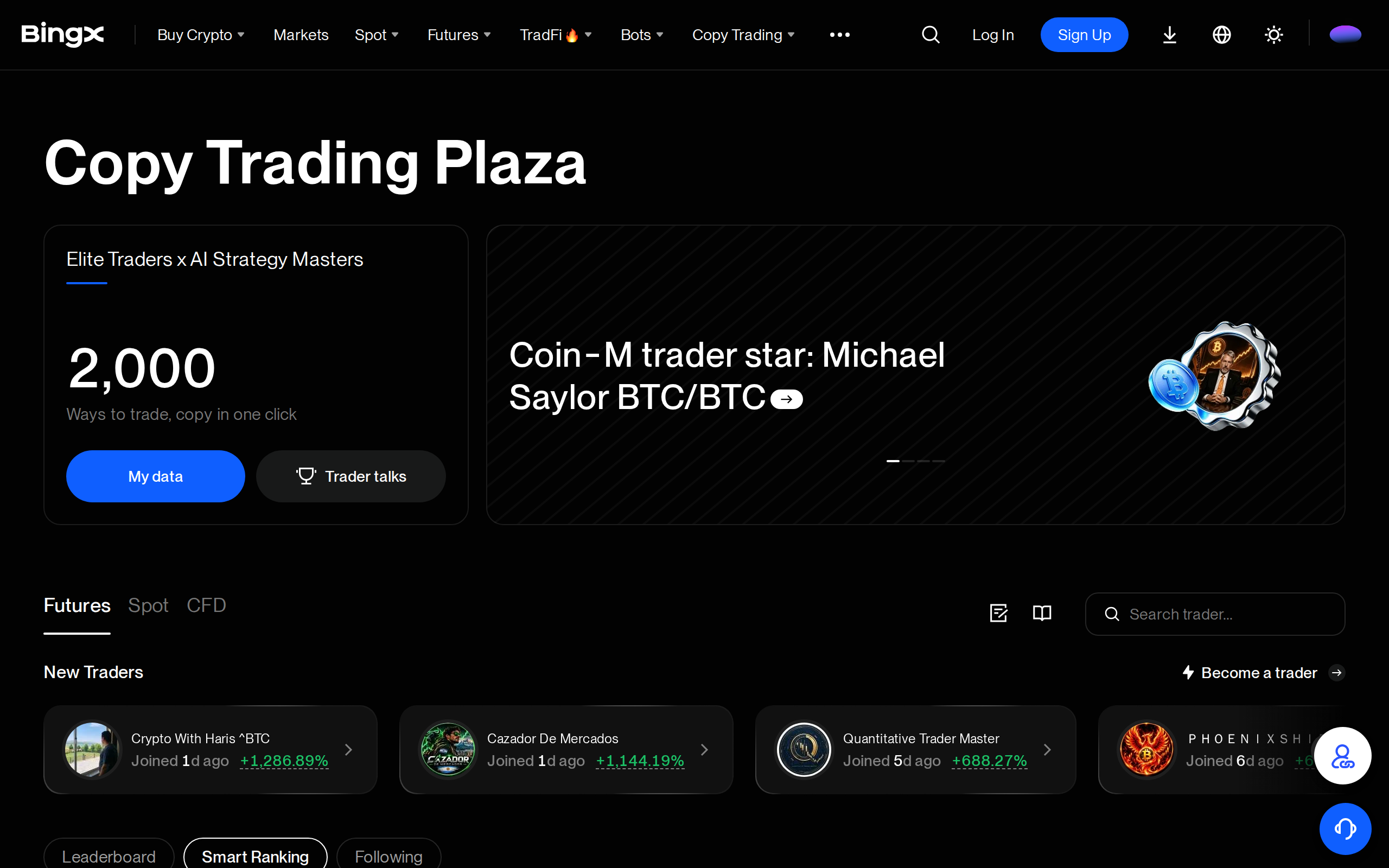 BingX Copy Trading Plaza page featuring a 'New Traders' section