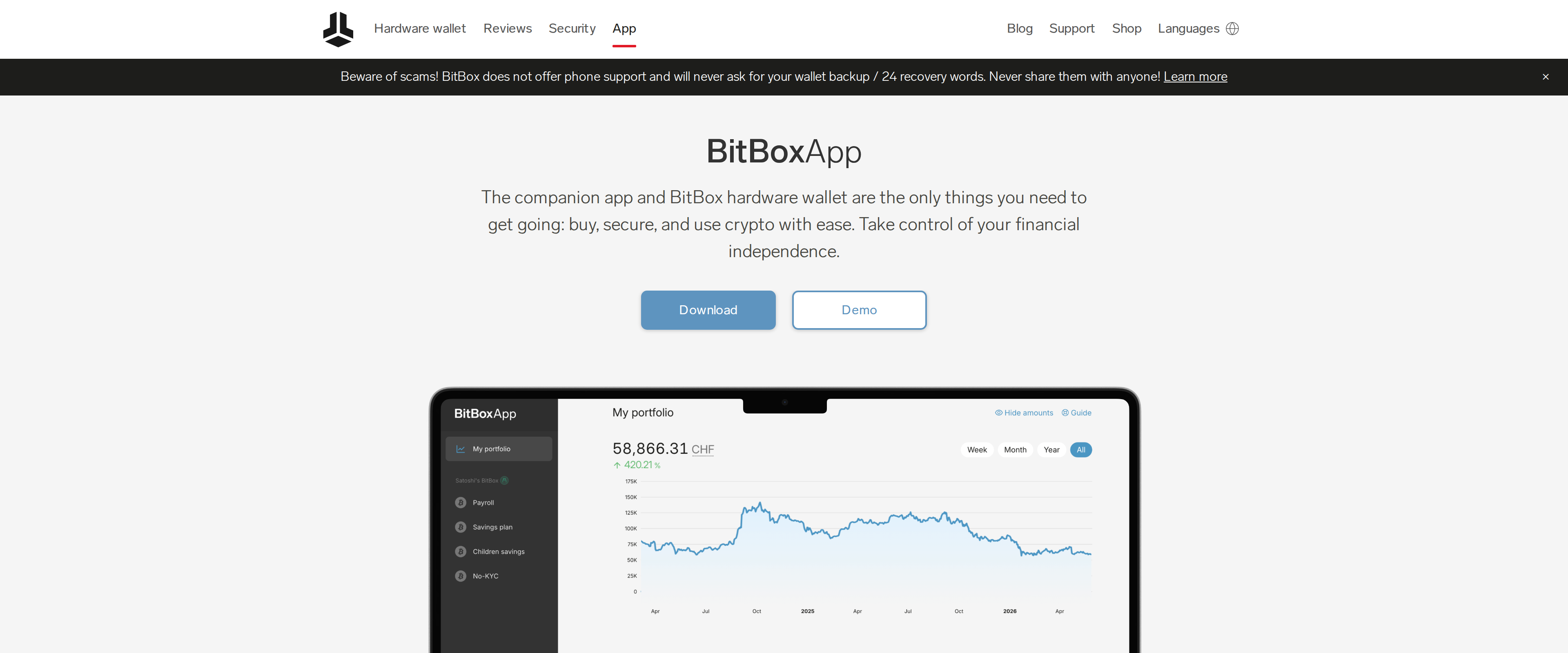 The BitBoxApp accounts summary, listing synced balances across connected accounts.