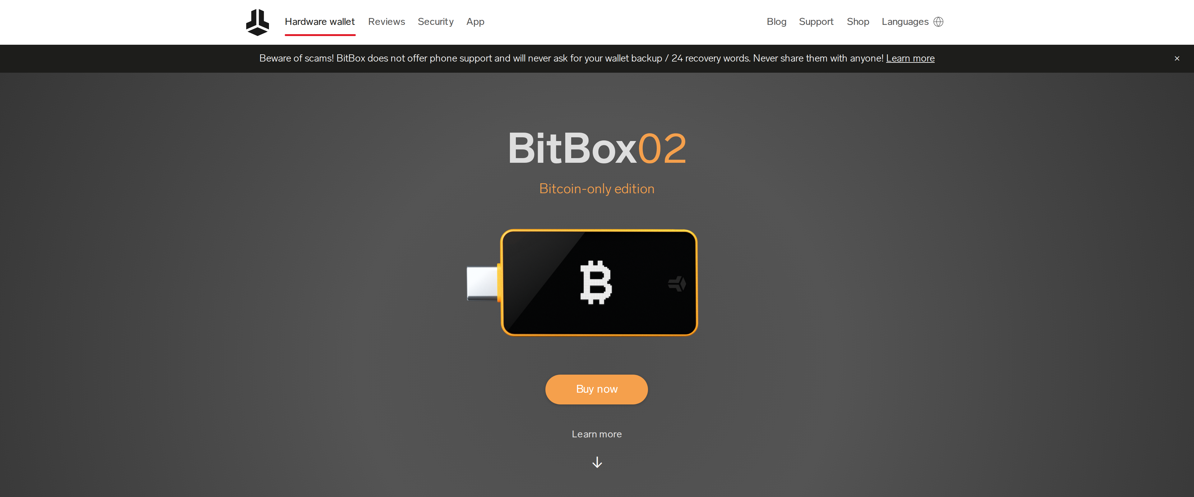 The Bitcoin-only edition product page, showing the pared-down single-chain build of the BitBox02.