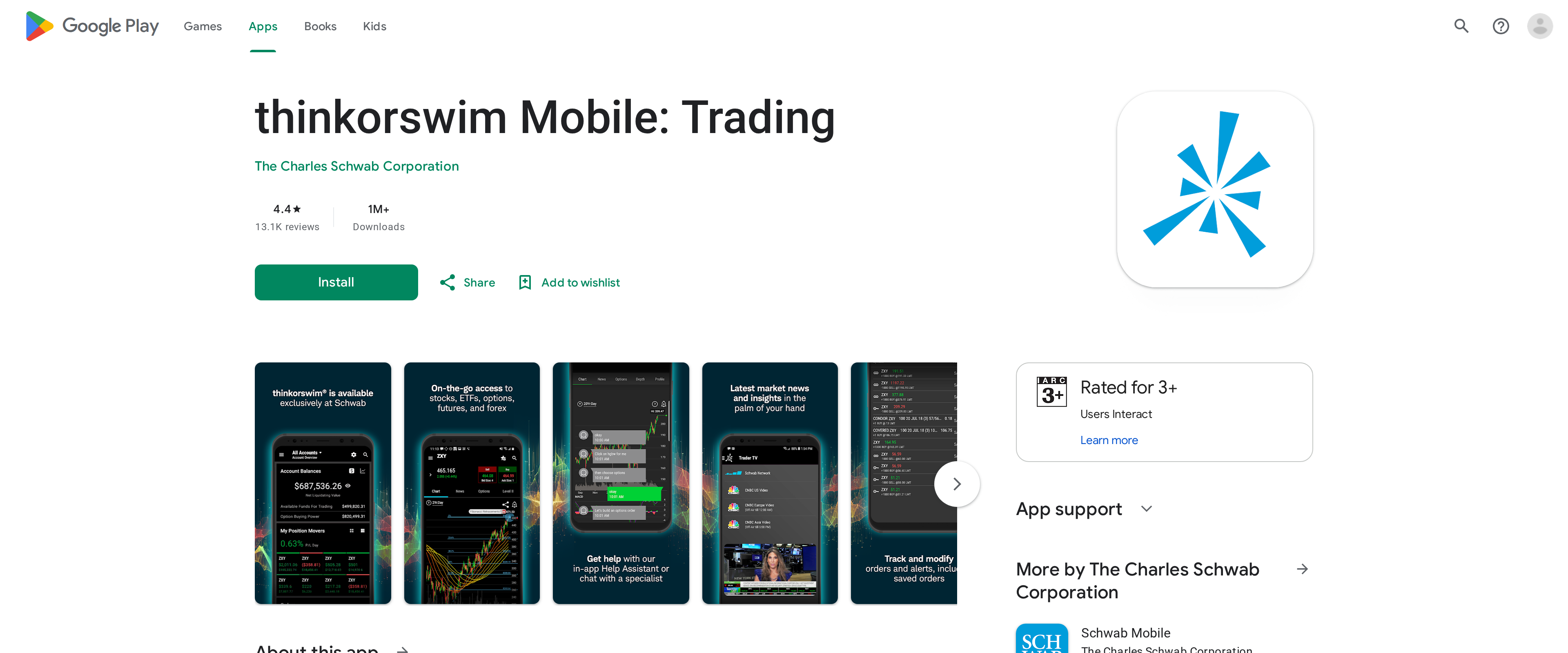 thinkorswim Mobile: Trading app listing on the Google Play Store
