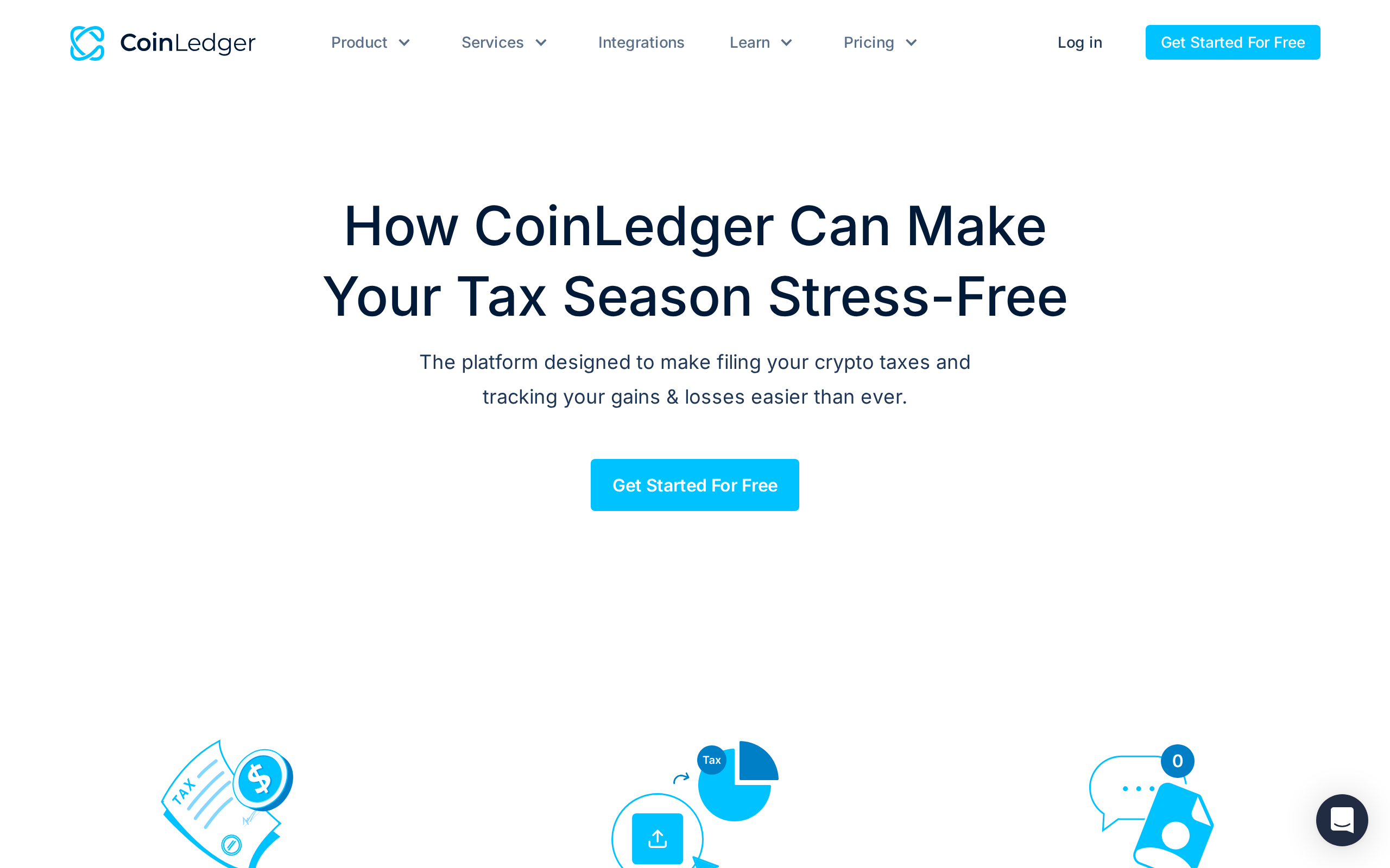 CoinLedger product page headline reading How CoinLedger Can Make Your Tax Season Stress-Free