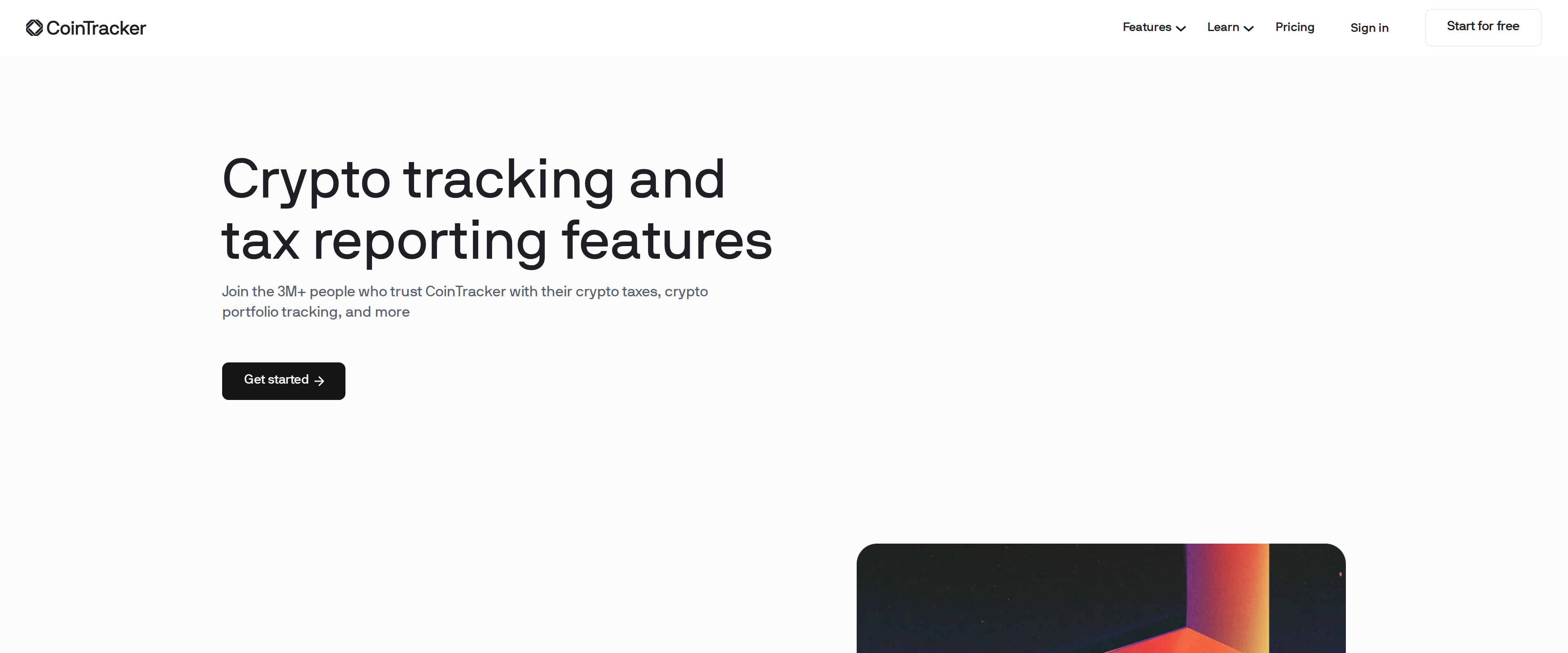 CoinTracker features overview page listing crypto tracking and tax reporting capabilities
