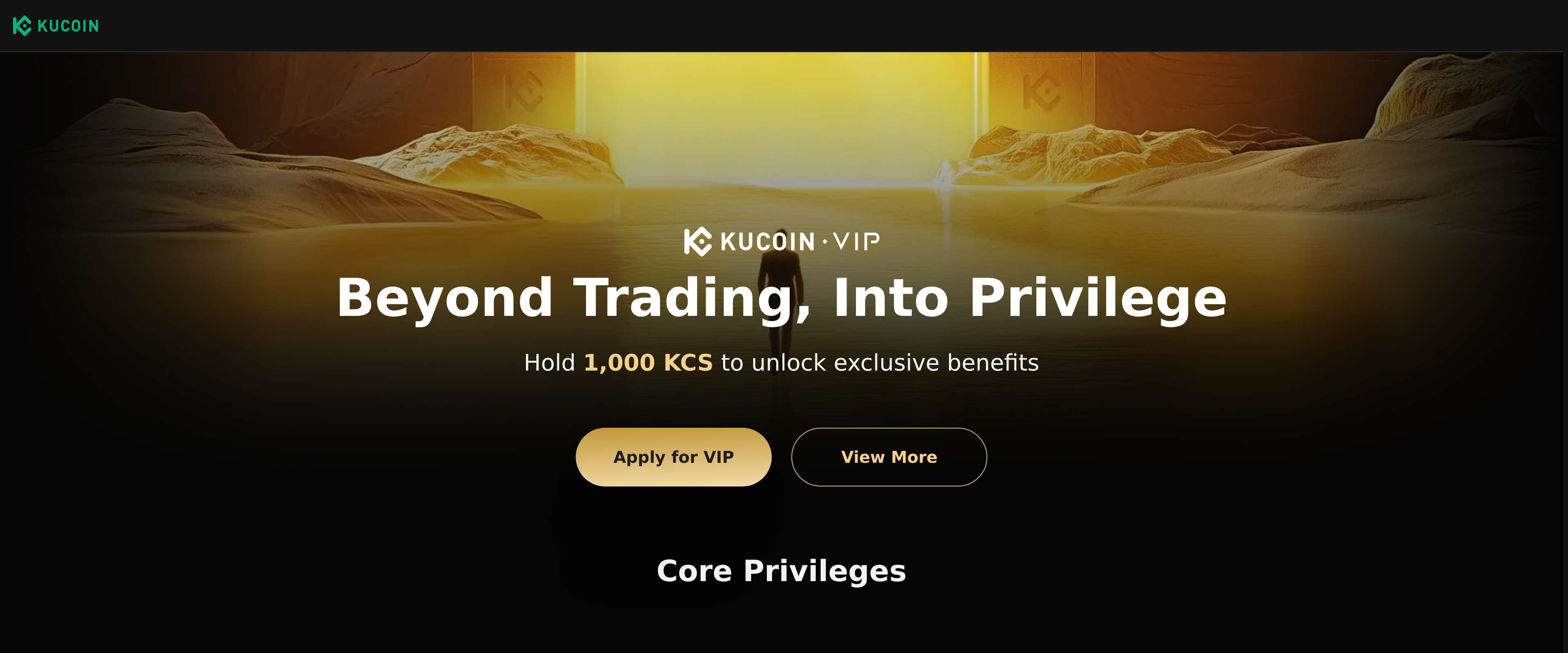 VIP privilege page promoting fee discounts and benefits for holding KCS