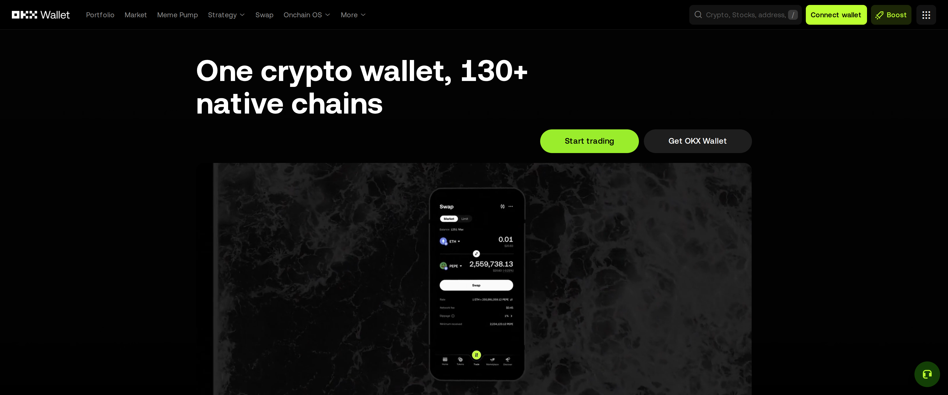 OKX's wallet page showing support for over 130 native chains