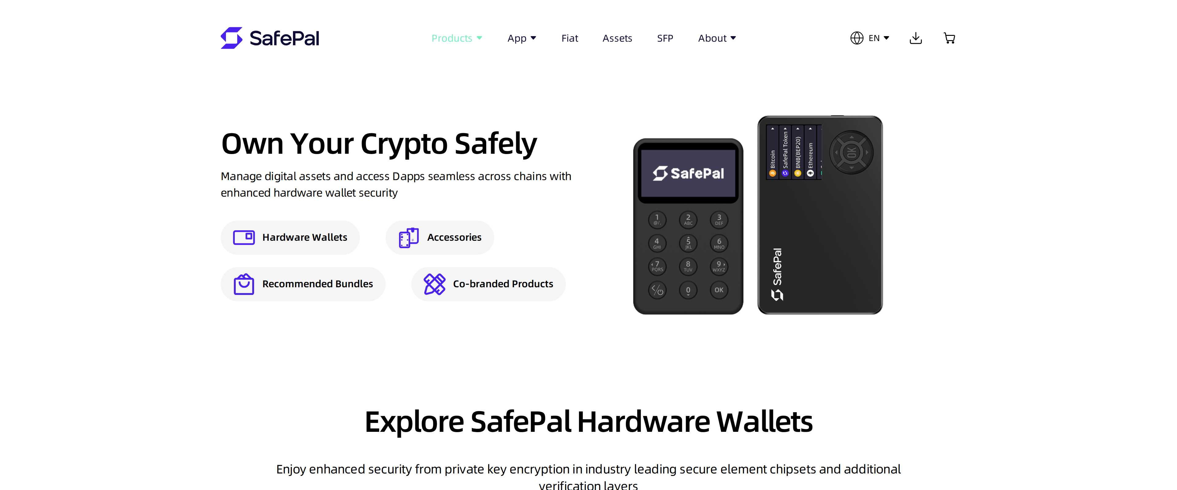 SafePal's hardware wallet store page listing the S1, X1 and S1 Pro lineup with secure element messaging