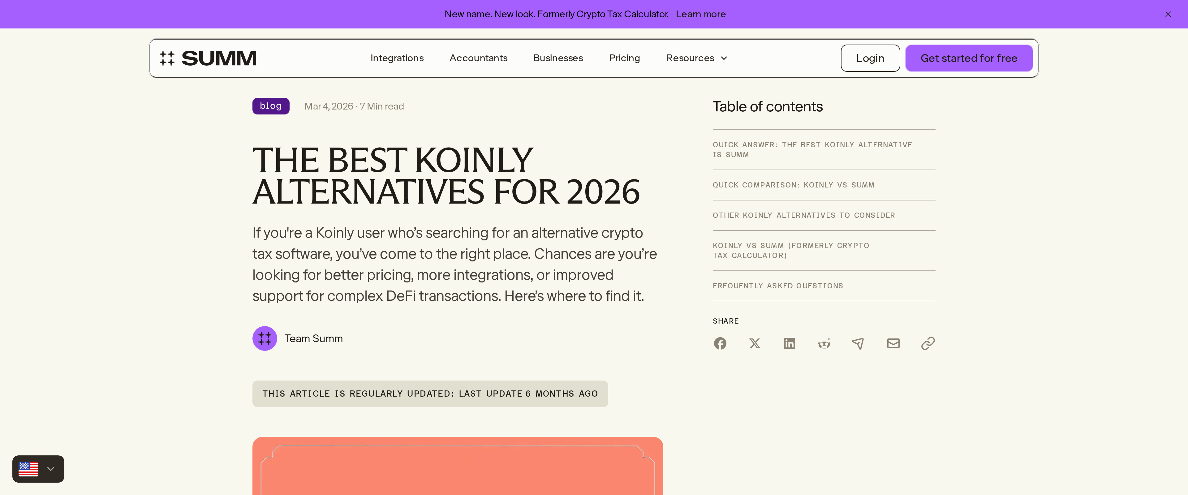 Summ's own blog post comparing itself against Koinly as an alternative