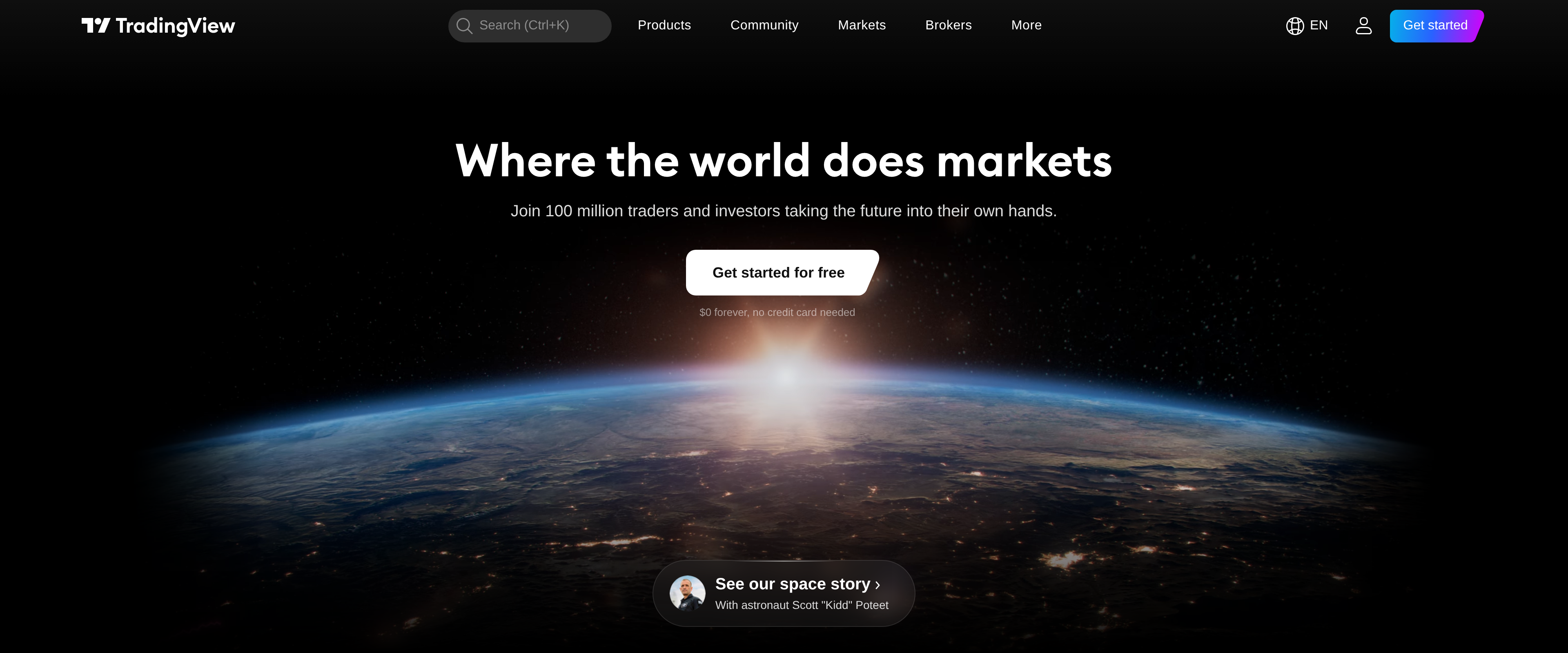 TradingView homepage headline Where the world does markets with a large chart in the background
