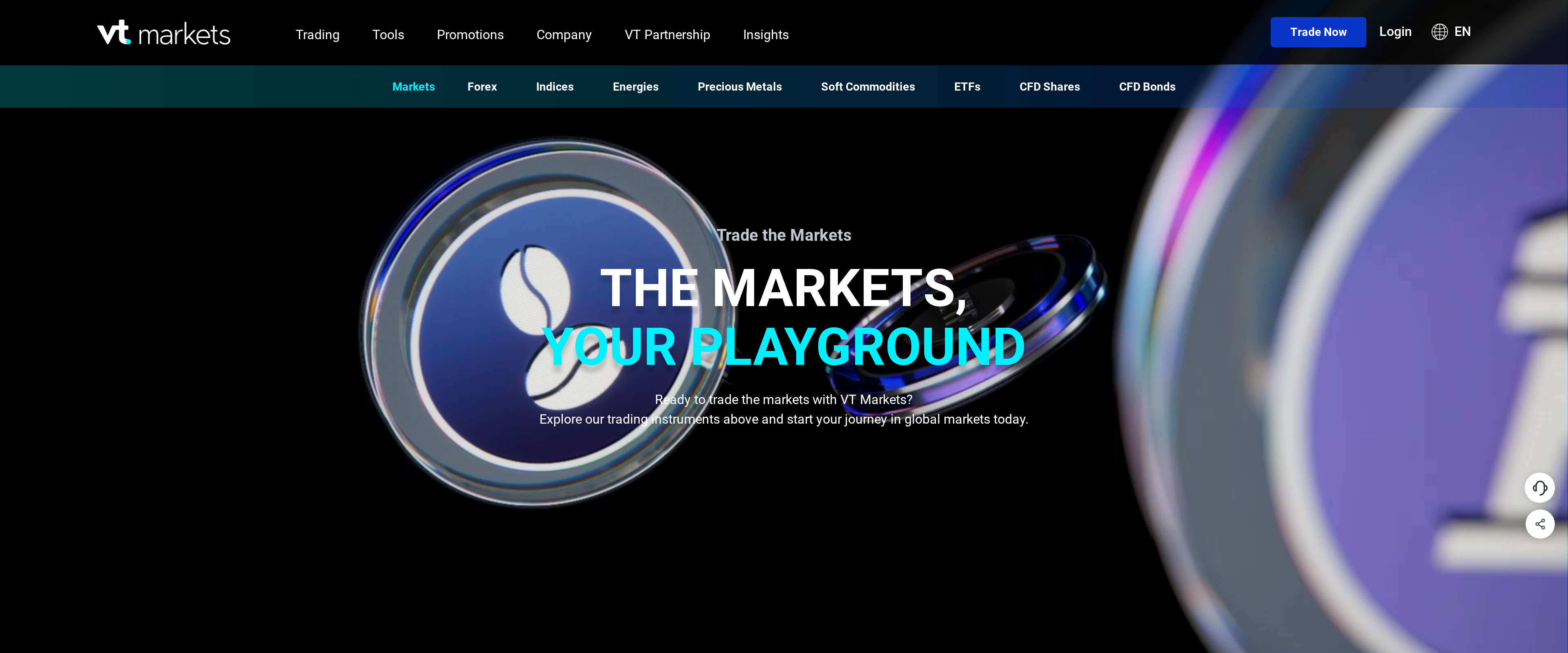 VT Markets Markets page headline reading Ready to trade the markets with VT Markets, inviting traders to explore trading instruments