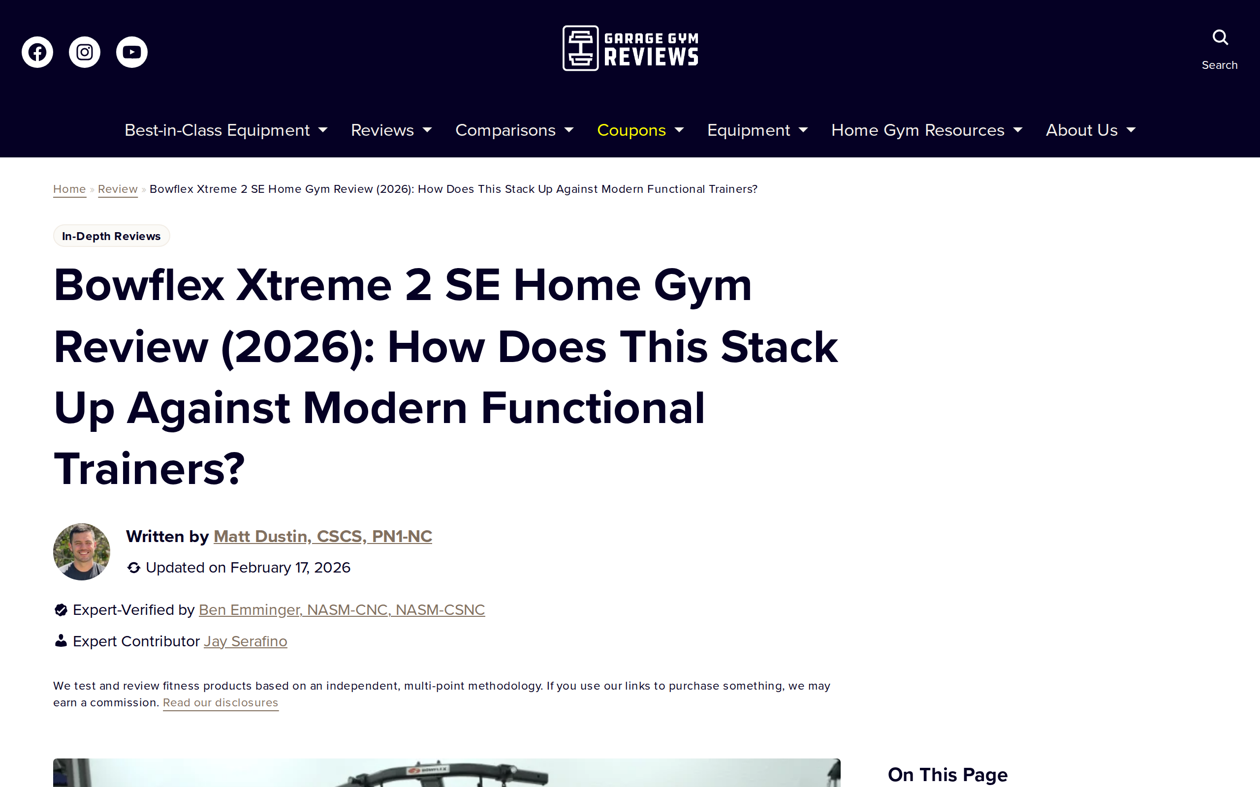 Garage Gym Reviews article comparing the Bowflex Xtreme 2 SE to modern functional trainers