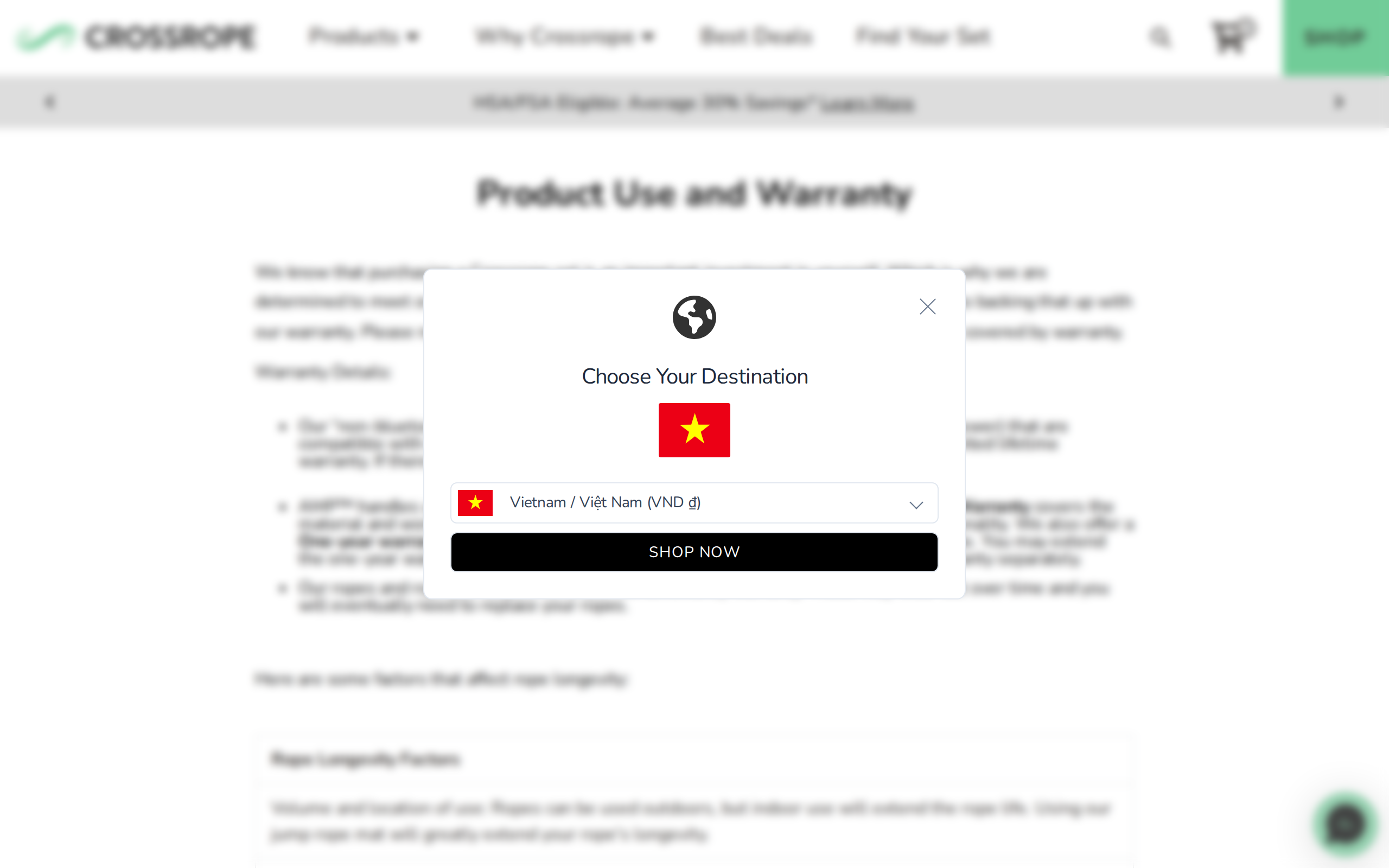 Crossrope warranty page headed "Product Use and Warranty"