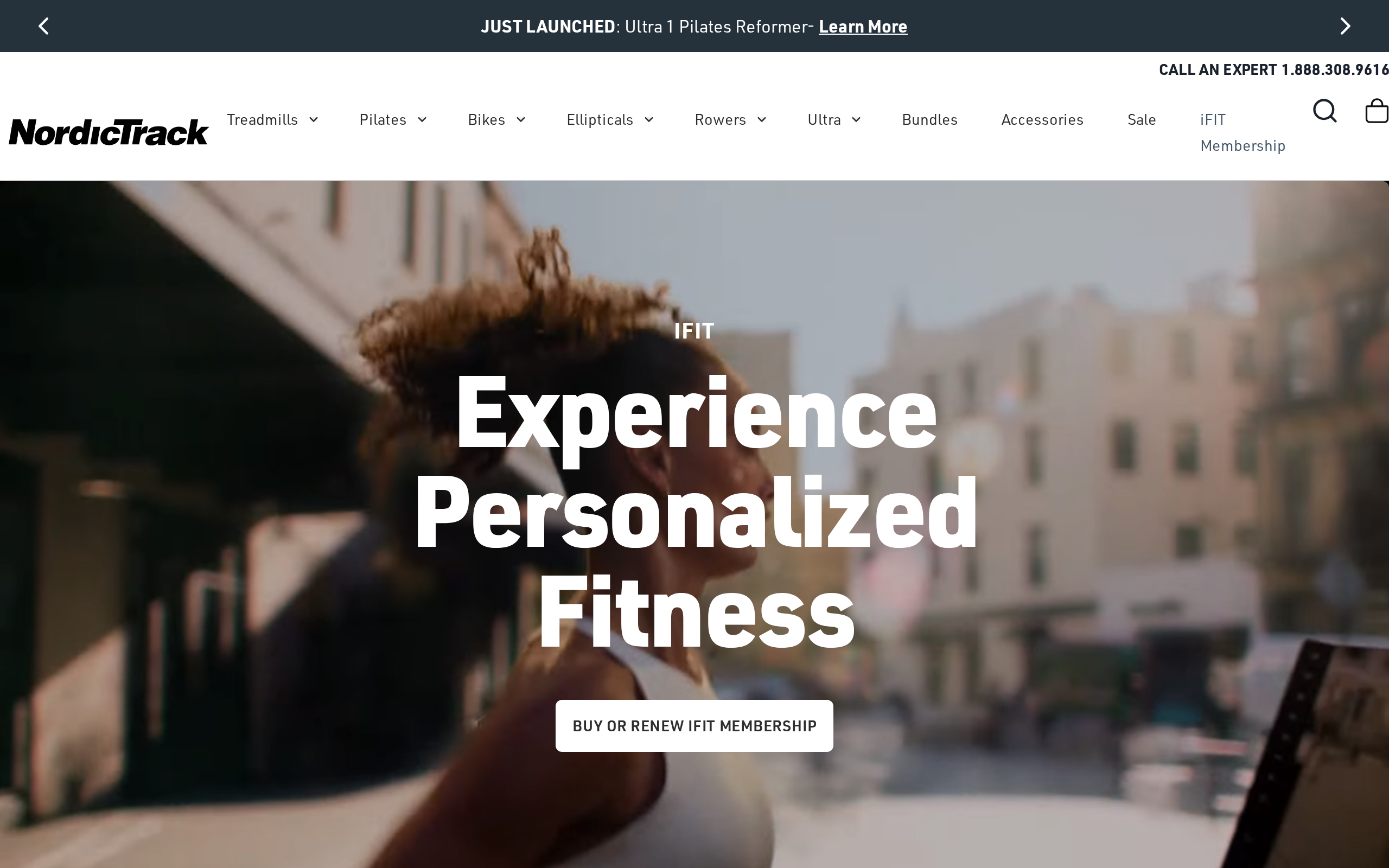 NordicTrack's iFIT page headed Experience Personalized Fitness, with a video panel