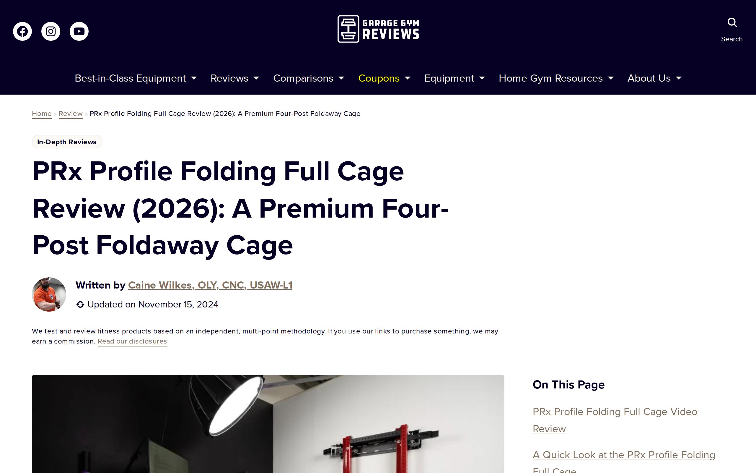 Garage Gym Reviews headline page for the PRx cage test