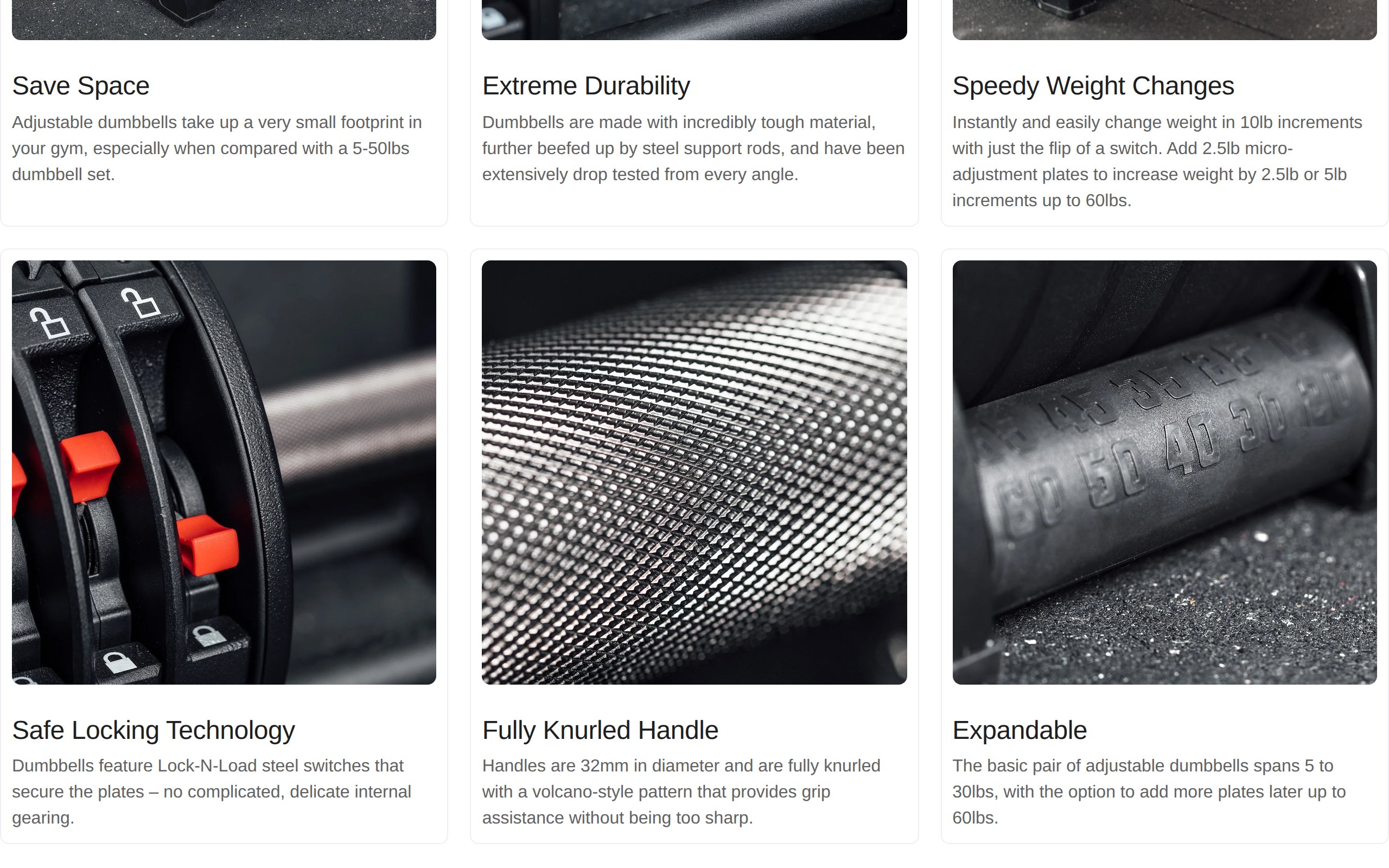 A page section showing close-up photos of the QuickDraw's locking switches and knurled handle