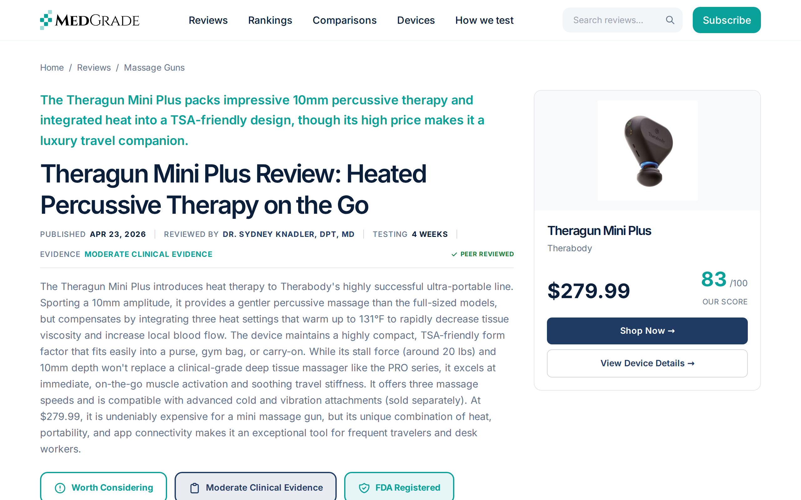MedGrade's review page for the Theragun Mini Plus