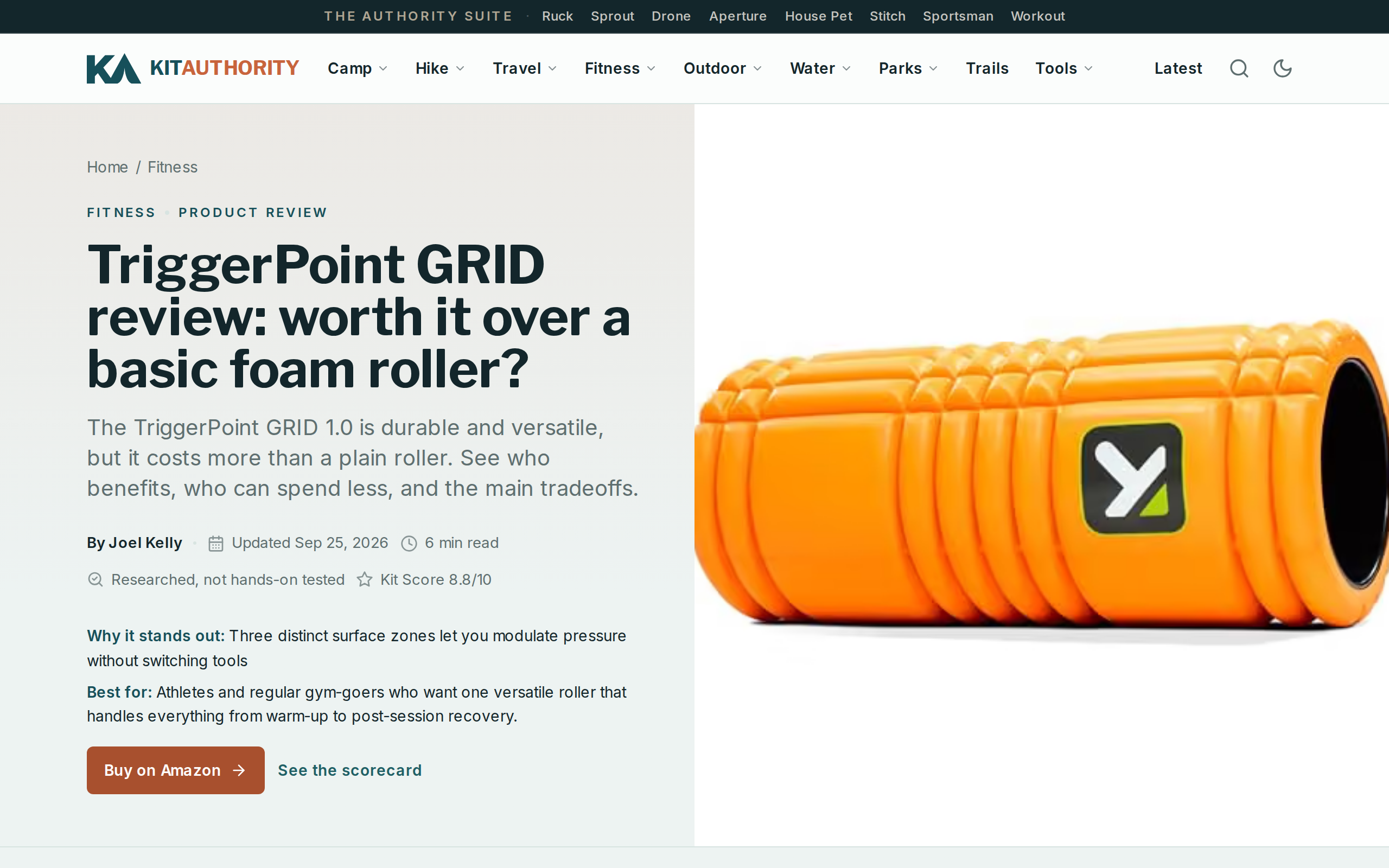 Kit Authority review of the TriggerPoint GRID, asking if it is worth it over a basic foam roller